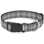Plastic Clip Collar - Plaid Gray/Multi Neon Plastic Clip Collars Buckle-Down