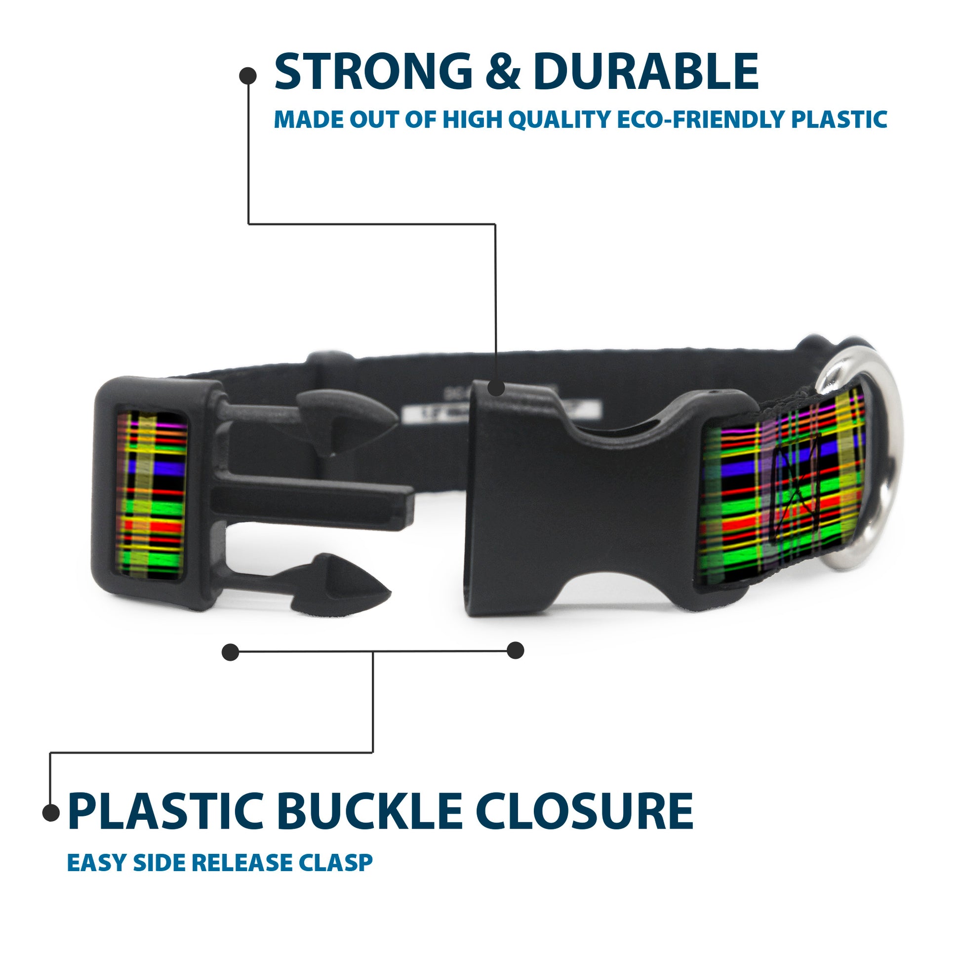Plastic Clip Collar - Plaid Black/Multi Neon Plastic Clip Collars Buckle-Down