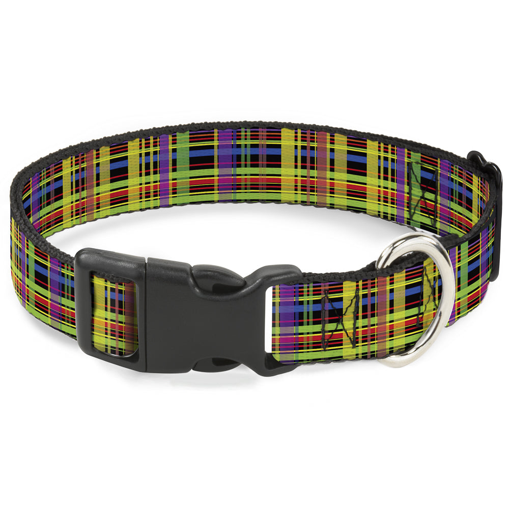Plastic Clip Collar - Plaid Black/Multi Neon Plastic Clip Collars Buckle-Down