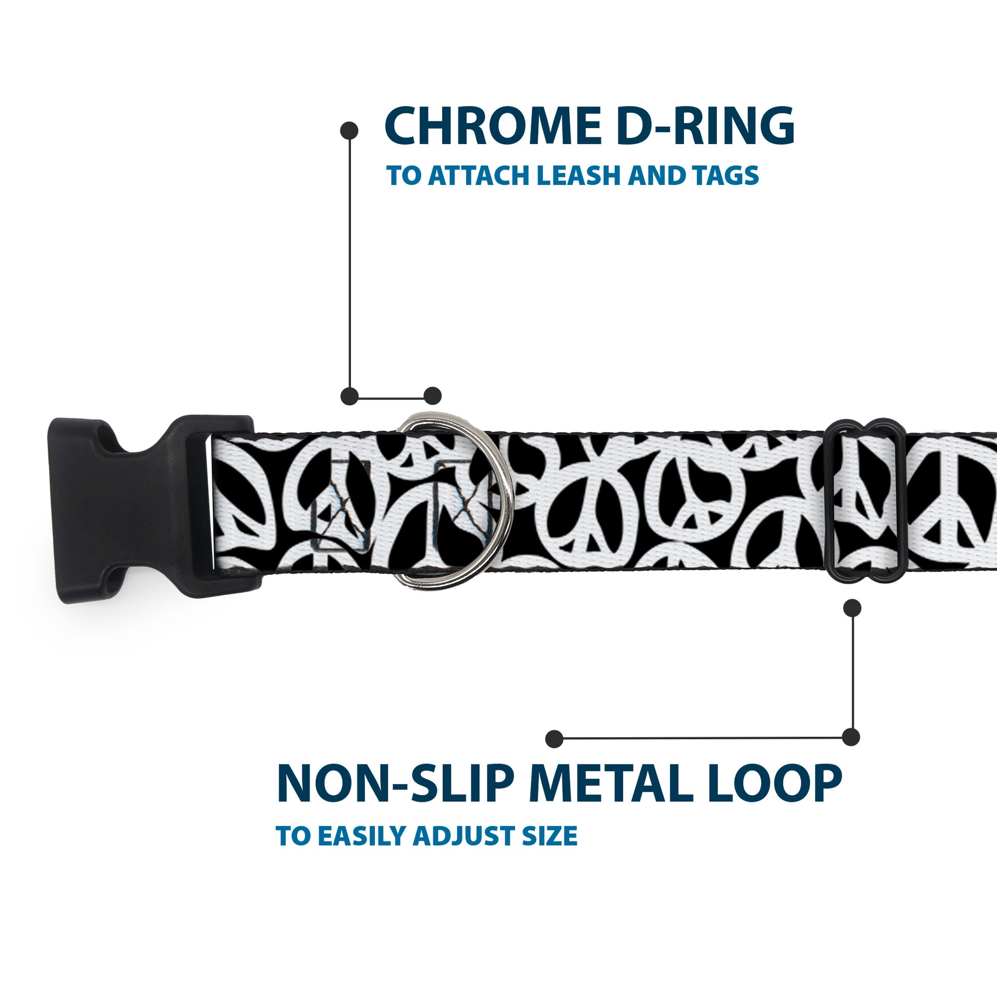 Plastic Clip Collar - Peace Black/White Plastic Clip Collars Buckle-Down