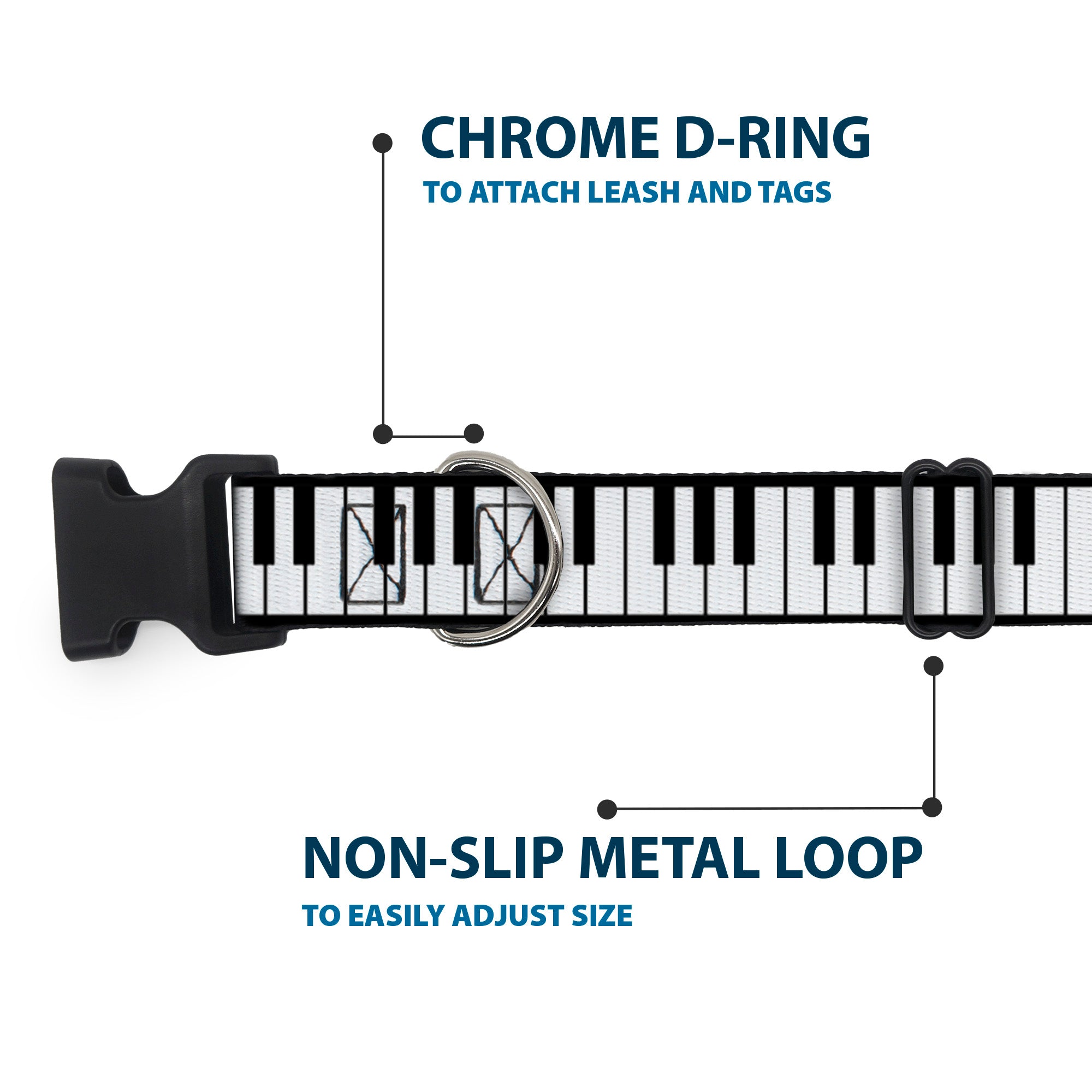 Plastic Clip Collar - Piano Keys Plastic Clip Collars Buckle-Down