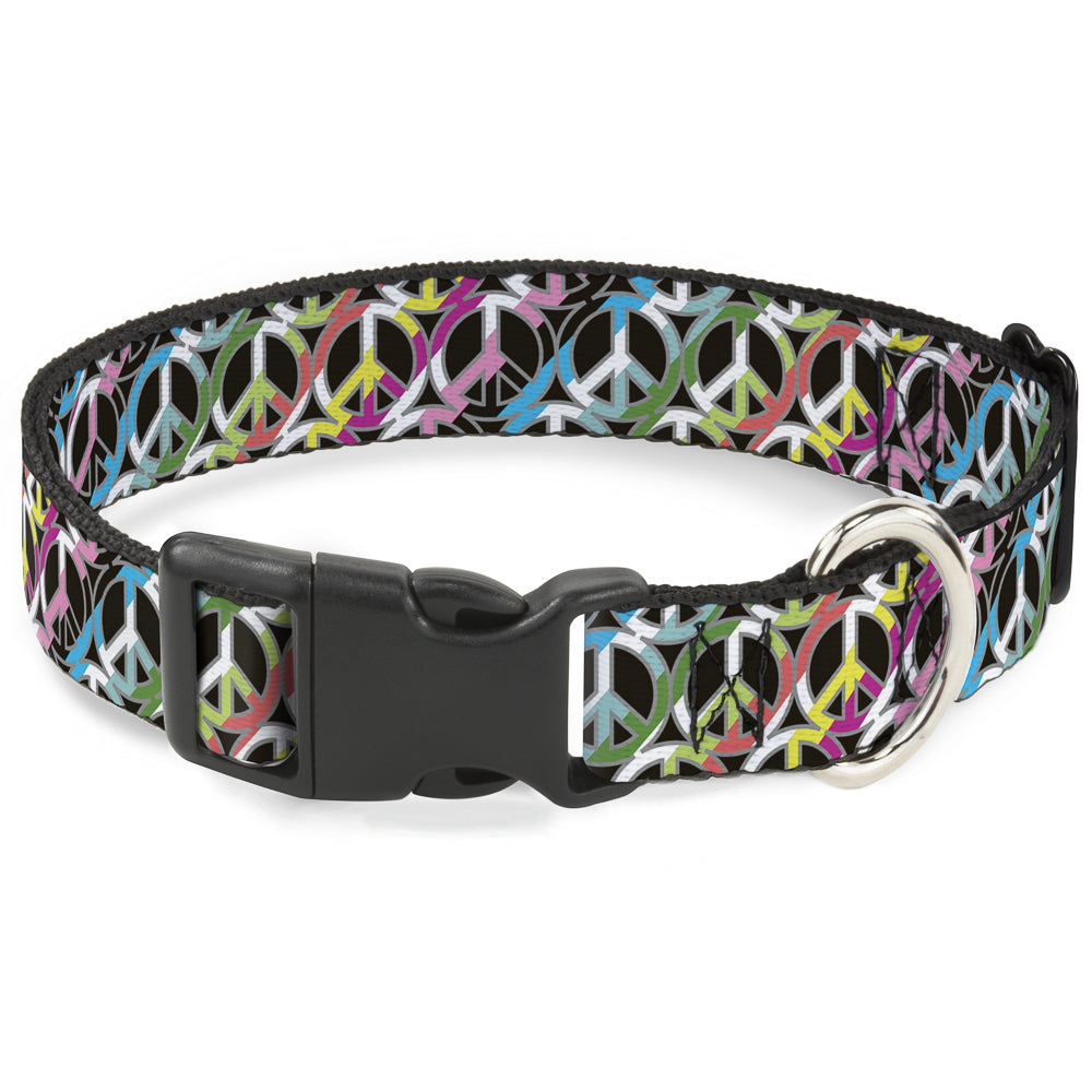 Plastic Clip Collar - Peace Black/Multi Stripes Plastic Clip Collars Buckle-Down