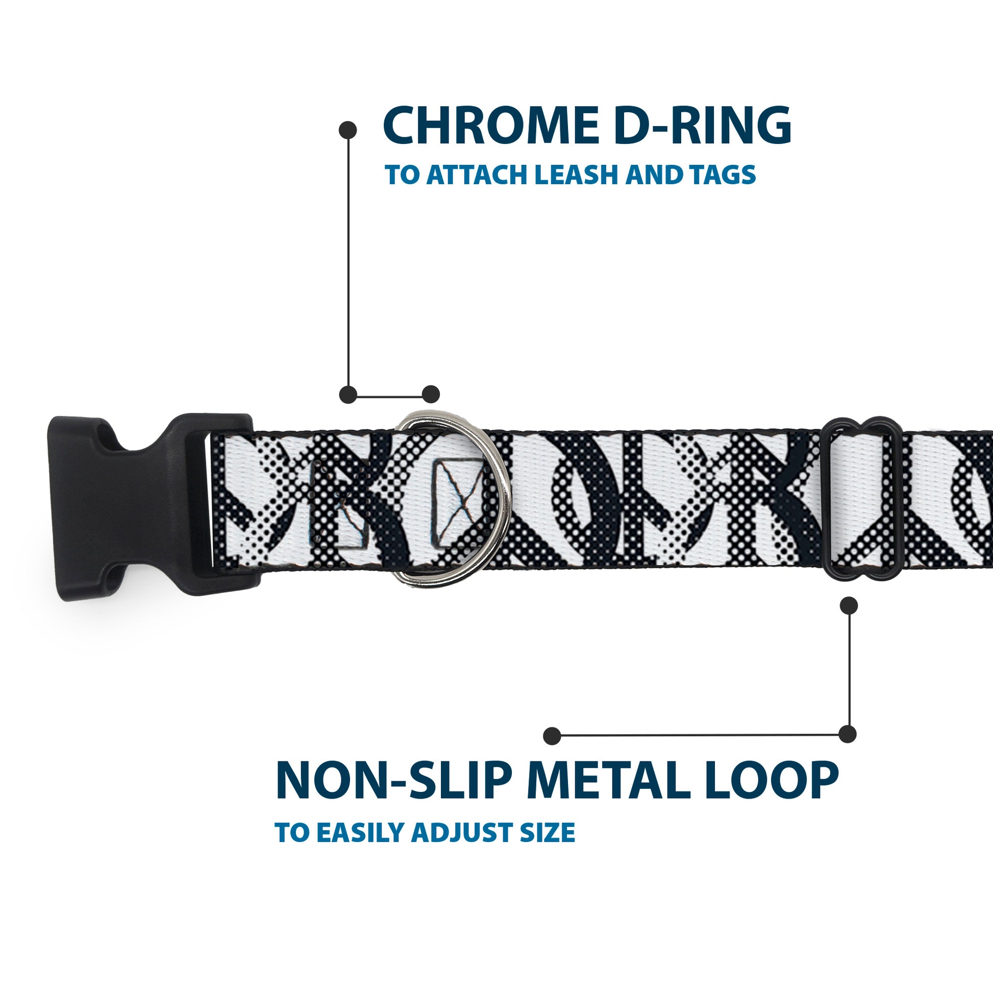 Plastic Clip Collar - Peace Dots White/Black Plastic Clip Collars Buckle-Down