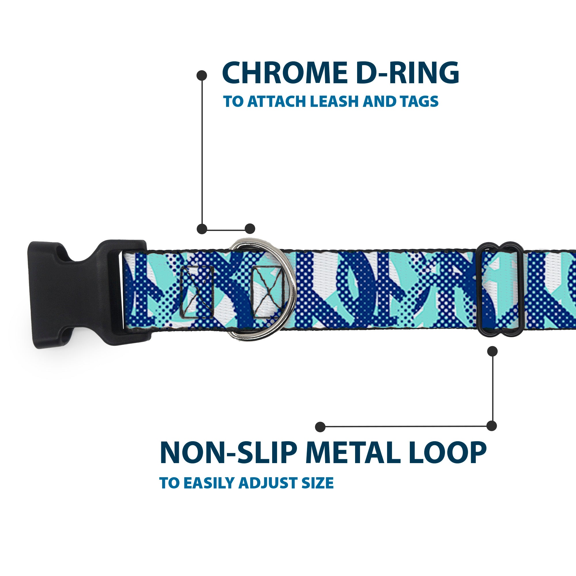 Plastic Clip Collar - Peace Dots White/Blue Plastic Clip Collars Buckle-Down