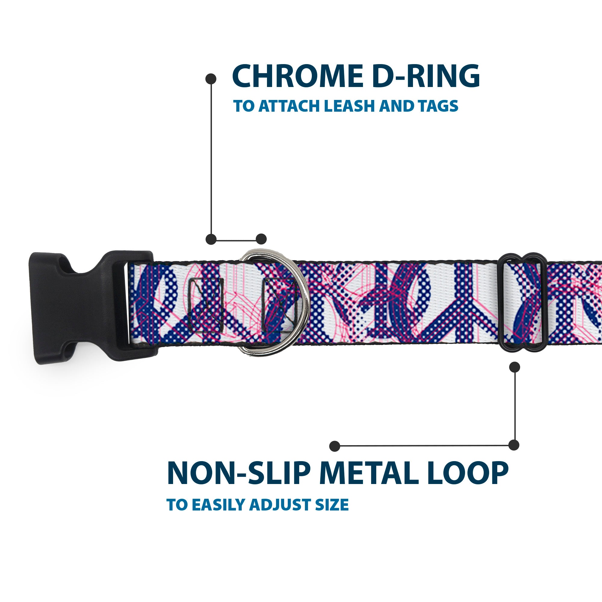 Plastic Clip Collar - Peace Mixed White/Blue/Pink Plastic Clip Collars Buckle-Down