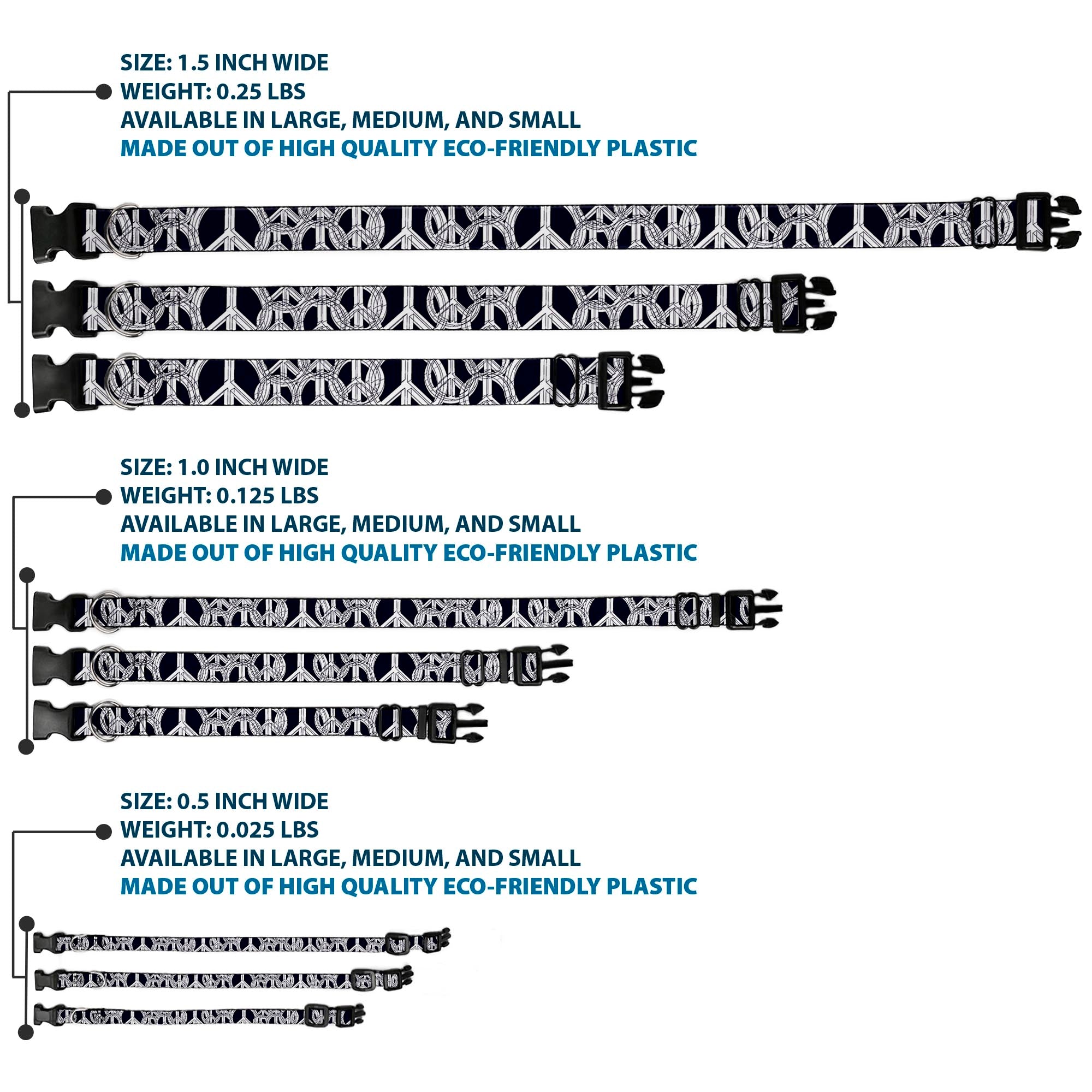 Plastic Clip Collar - Peace Sketch Black/White Plastic Clip Collars Buckle-Down