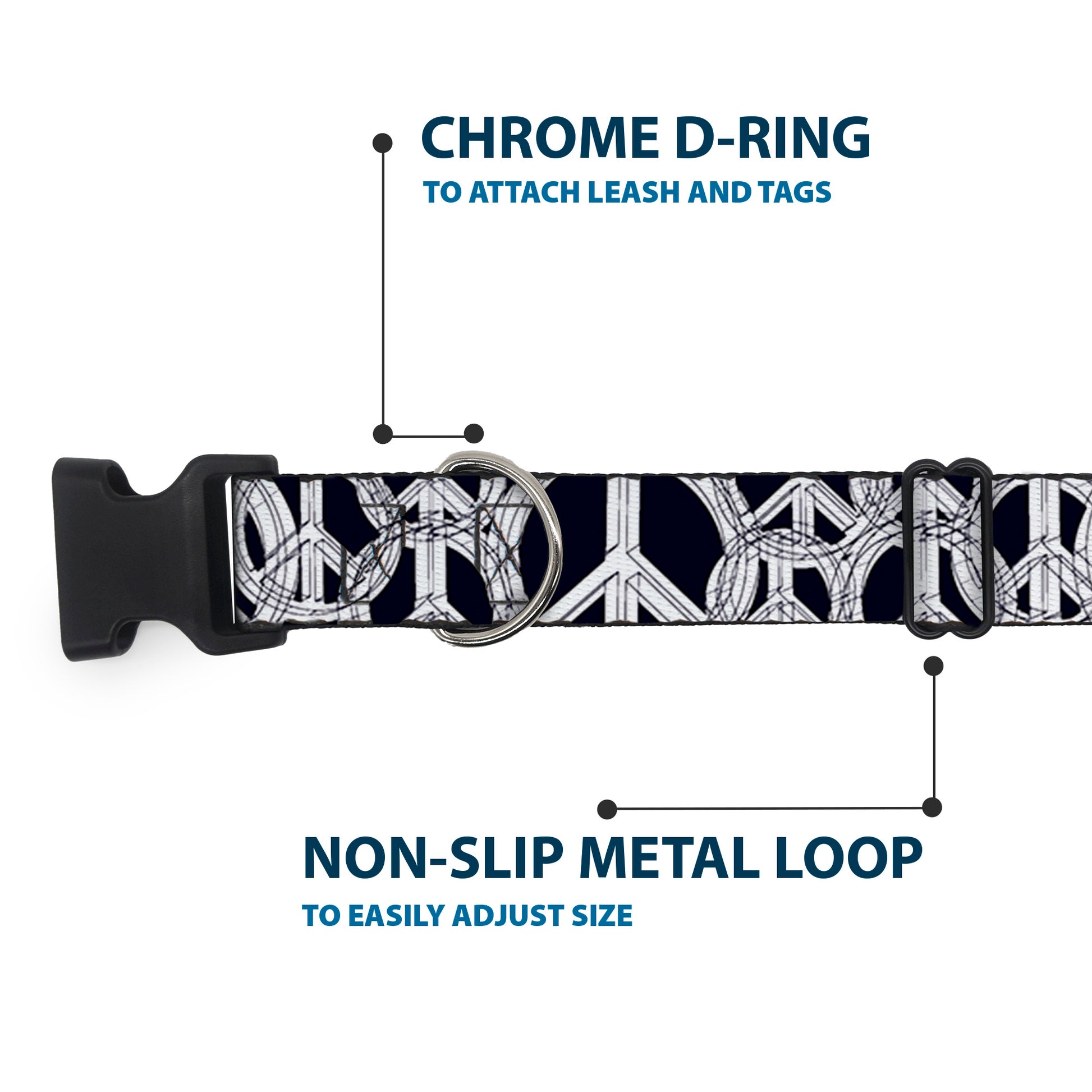 Plastic Clip Collar - Peace Sketch Black/White Plastic Clip Collars Buckle-Down