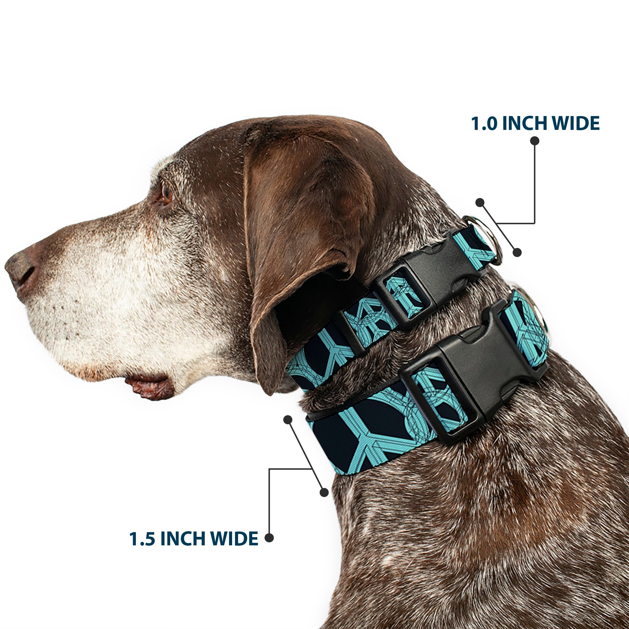 Plastic Clip Collar - Peace Sketch Black/Baby Blue Plastic Clip Collars Buckle-Down