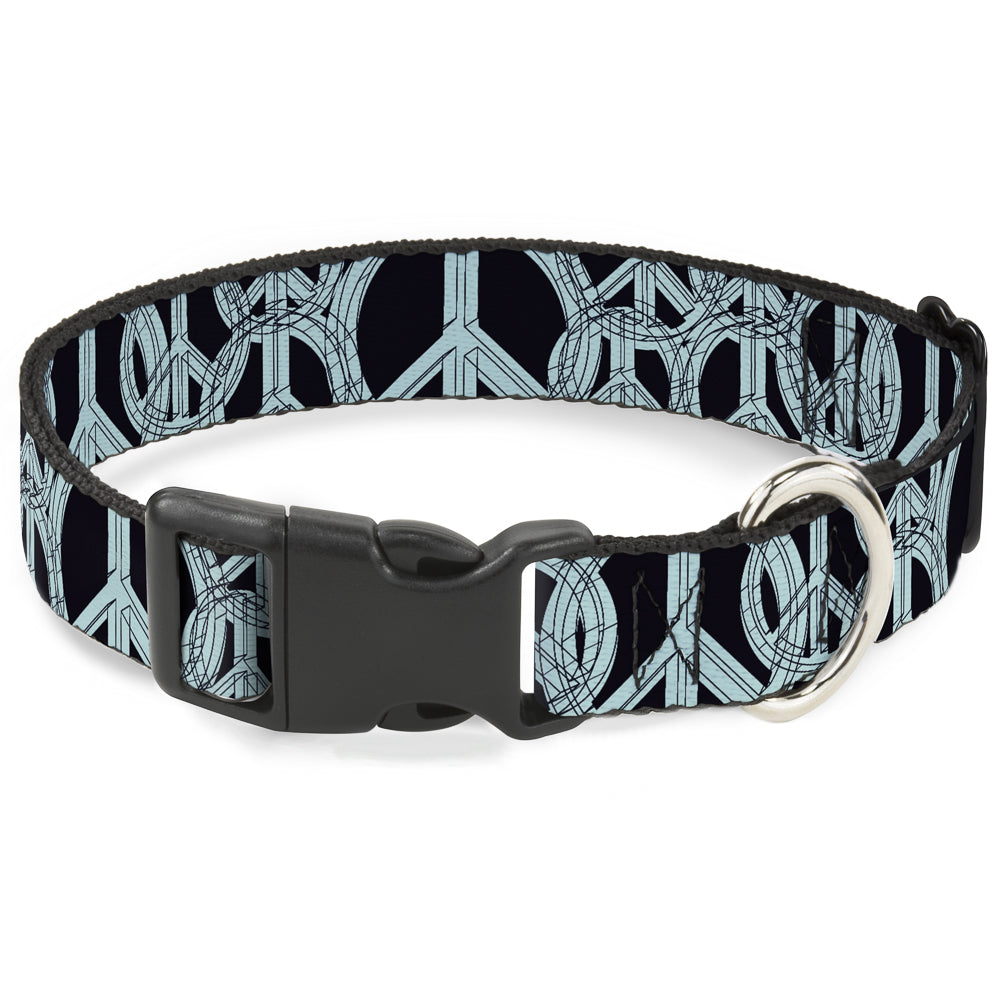 Plastic Clip Collar - Peace Sketch Black/Baby Blue Plastic Clip Collars Buckle-Down
