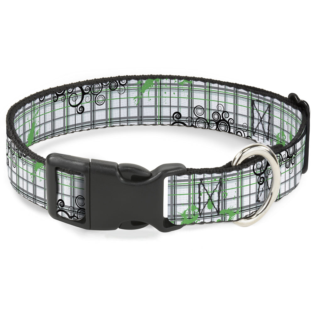 Plastic Clip Collar - Plaid Curls White/Black/Gray/Green Plastic Clip Collars Buckle-Down