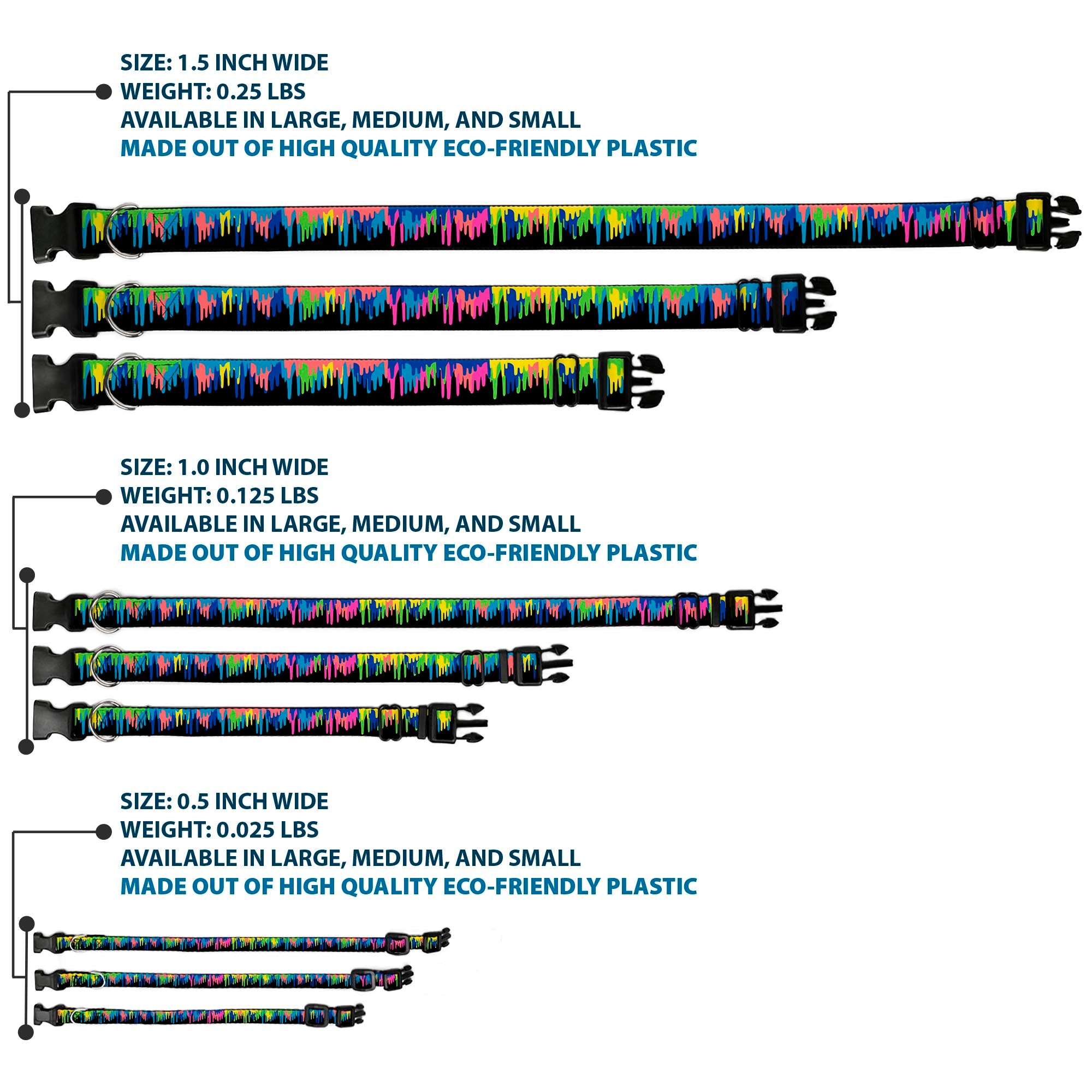 Plastic Clip Collar - Paint Drips Black/Multi Neon Plastic Clip Collars Buckle-Down