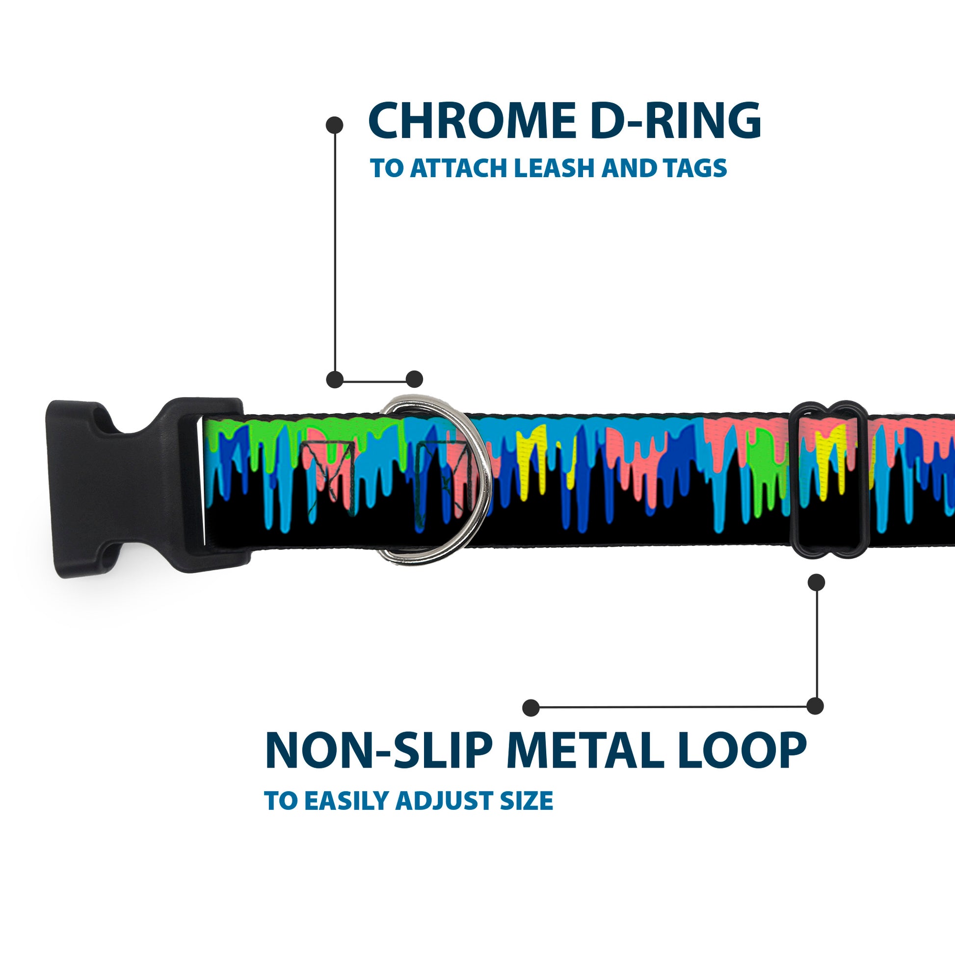 Plastic Clip Collar - Paint Drips Black/Multi Neon Plastic Clip Collars Buckle-Down