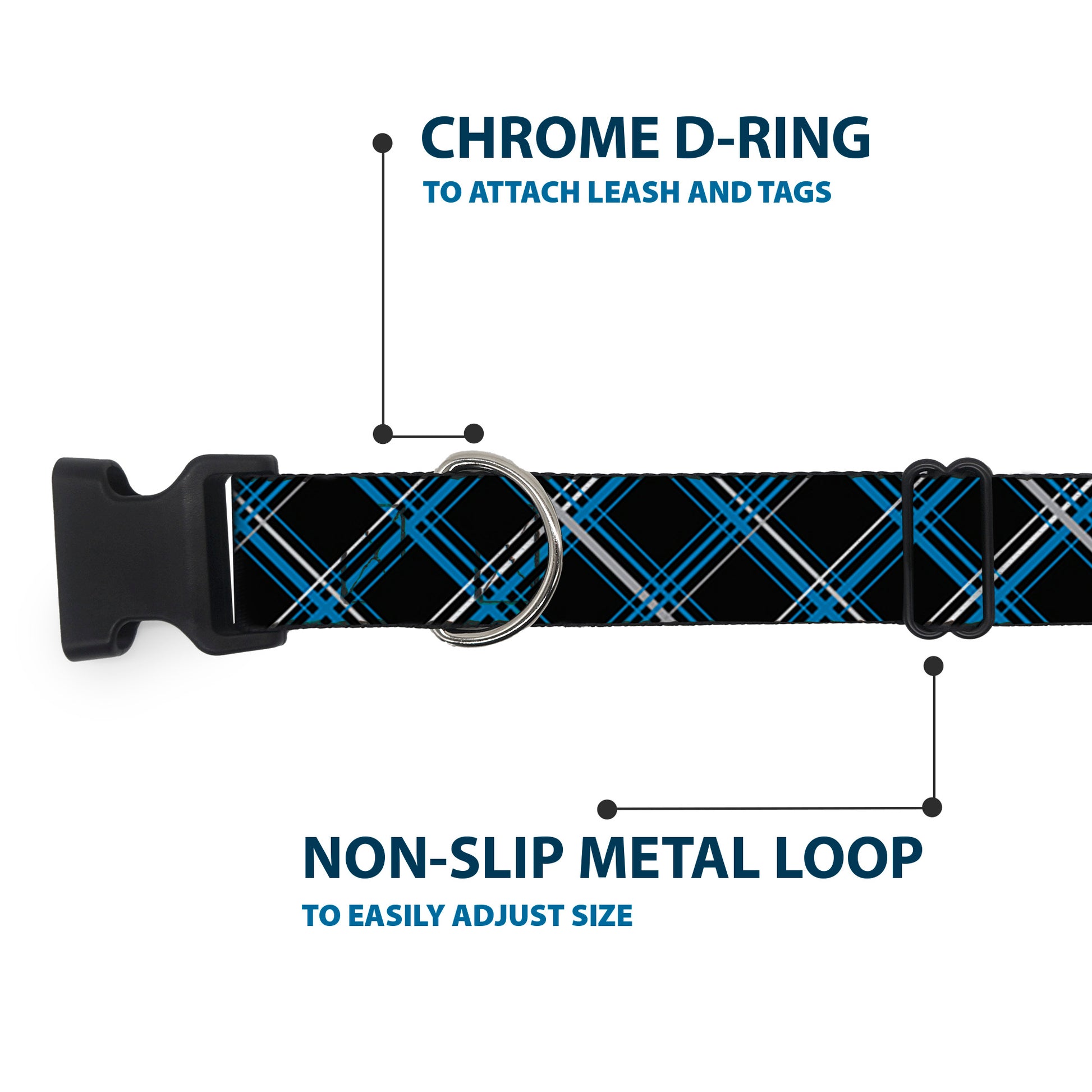 Plastic Clip Collar - Plaid Black/Turquoise/Gray Plastic Clip Collars Buckle-Down