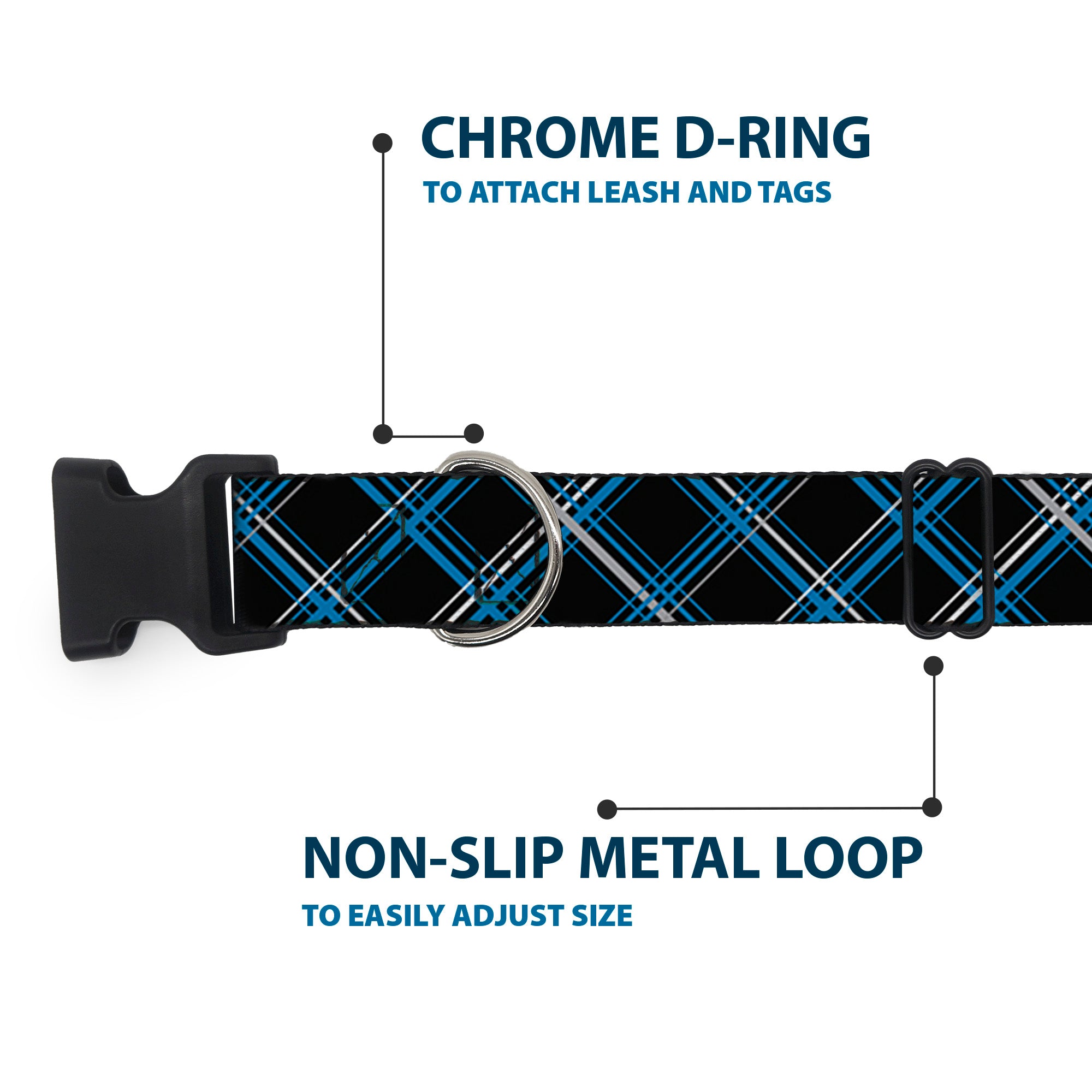 Plastic Clip Collar - Plaid Black/Turquoise/Gray Plastic Clip Collars Buckle-Down