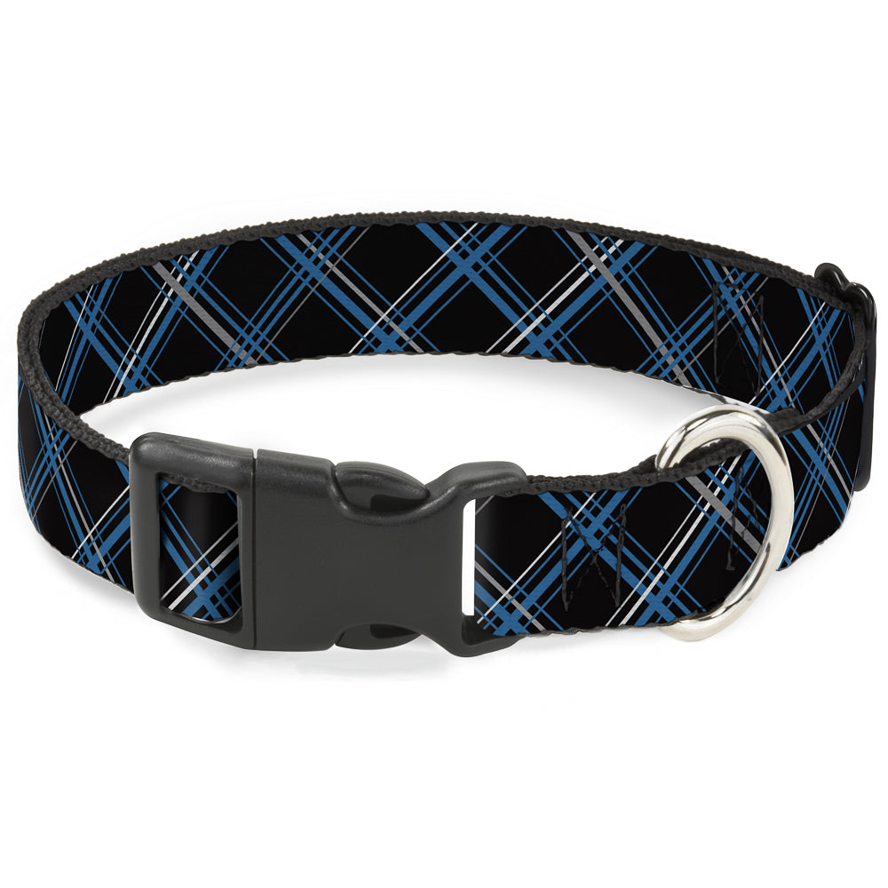 Plastic Clip Collar - Plaid Black/Turquoise/Gray Plastic Clip Collars Buckle-Down