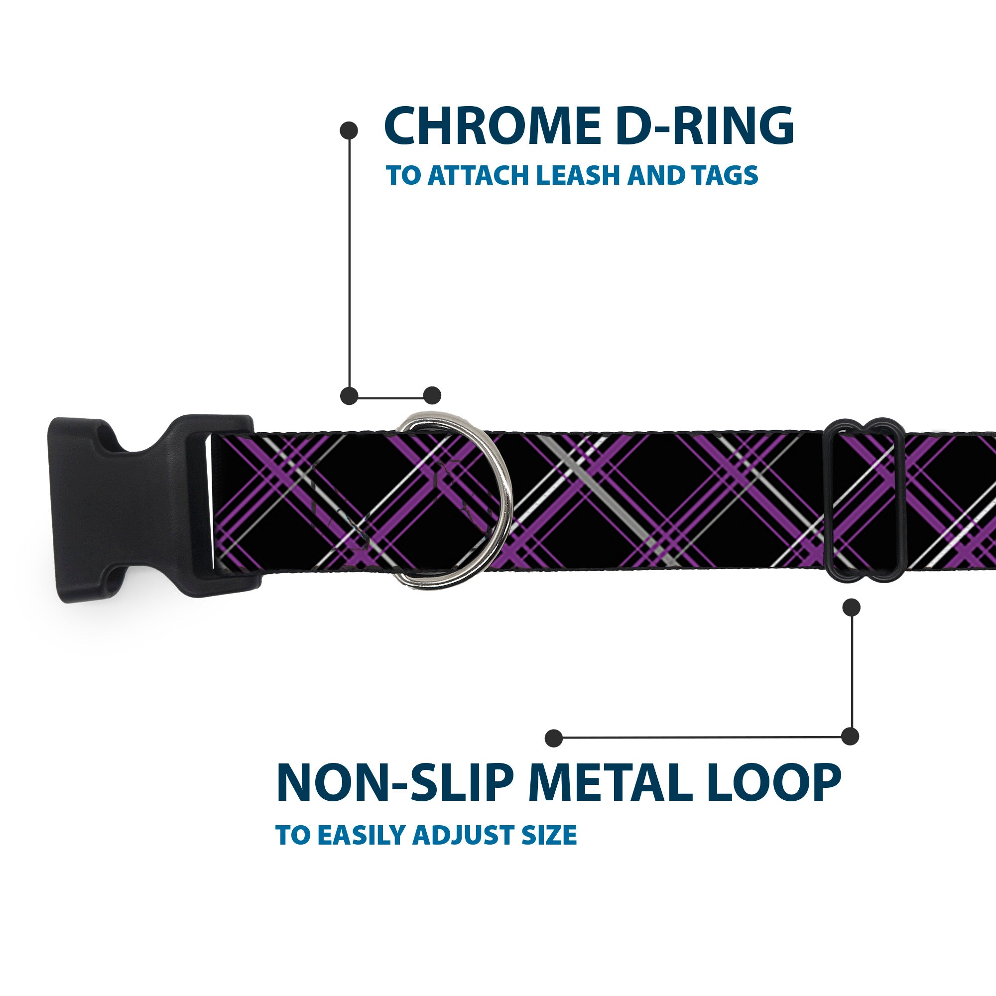 Plastic Clip Collar - Plaid Black/Purple/Gray Plastic Clip Collars Buckle-Down