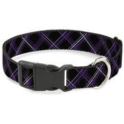 Plastic Clip Collar - Plaid Black/Purple/Gray Plastic Clip Collars Buckle-Down