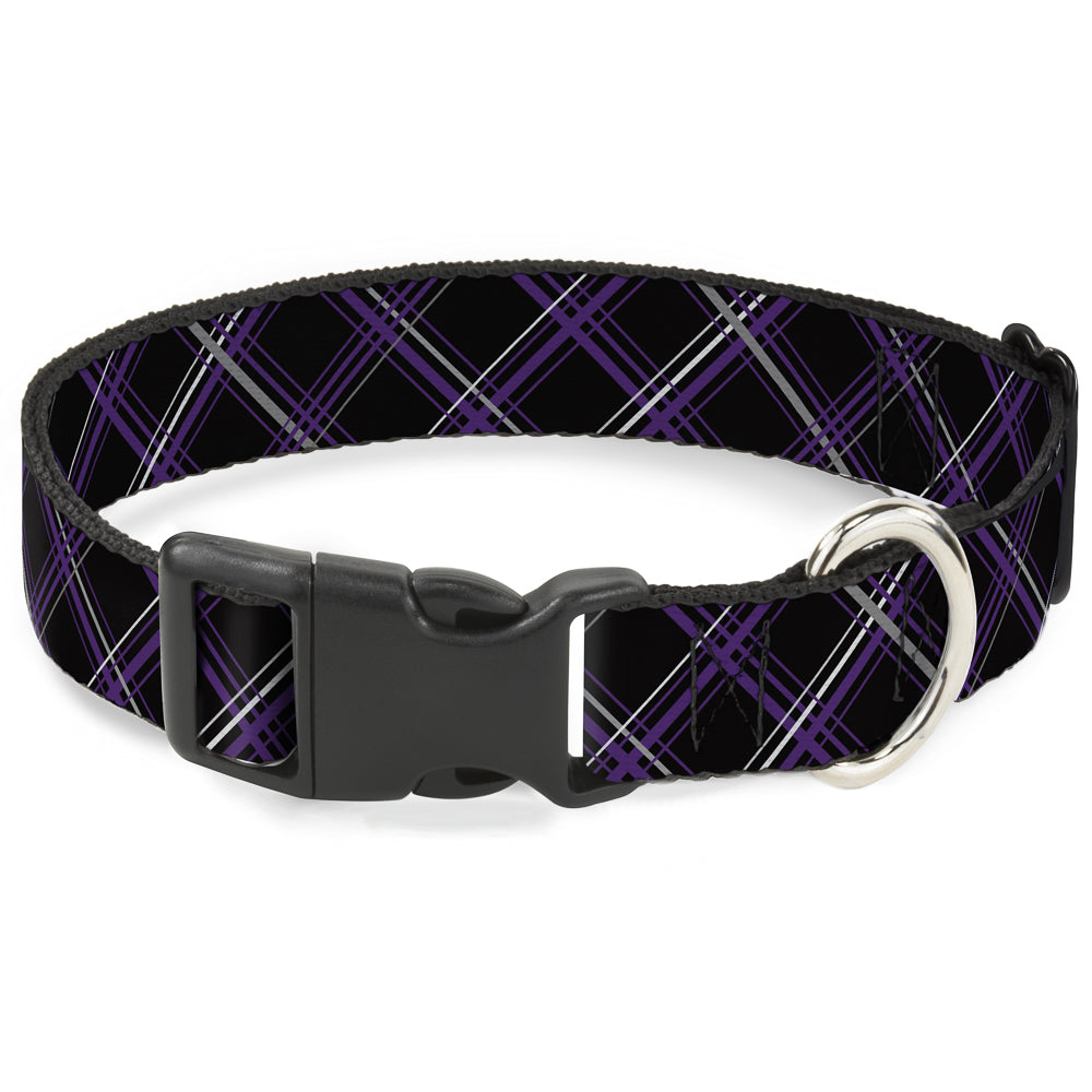 Plastic Clip Collar - Plaid Black/Purple/Gray Plastic Clip Collars Buckle-Down