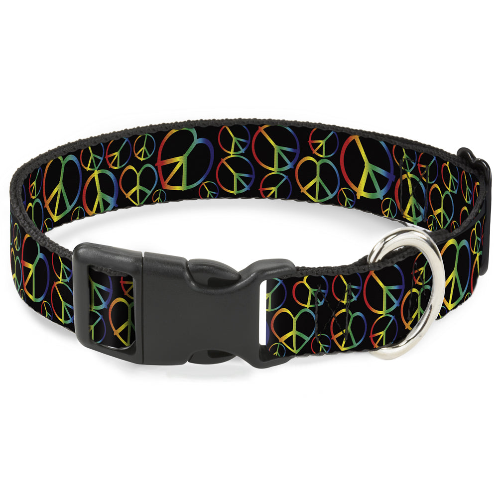 Plastic Clip Collar - Peace Heart Black/Rainbow Ombre Plastic Clip Collars Buckle-Down
