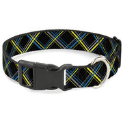 Plastic Clip Collar - Plaid Black/Yellow/Turquoise/Gray Plastic Clip Collars Buckle-Down