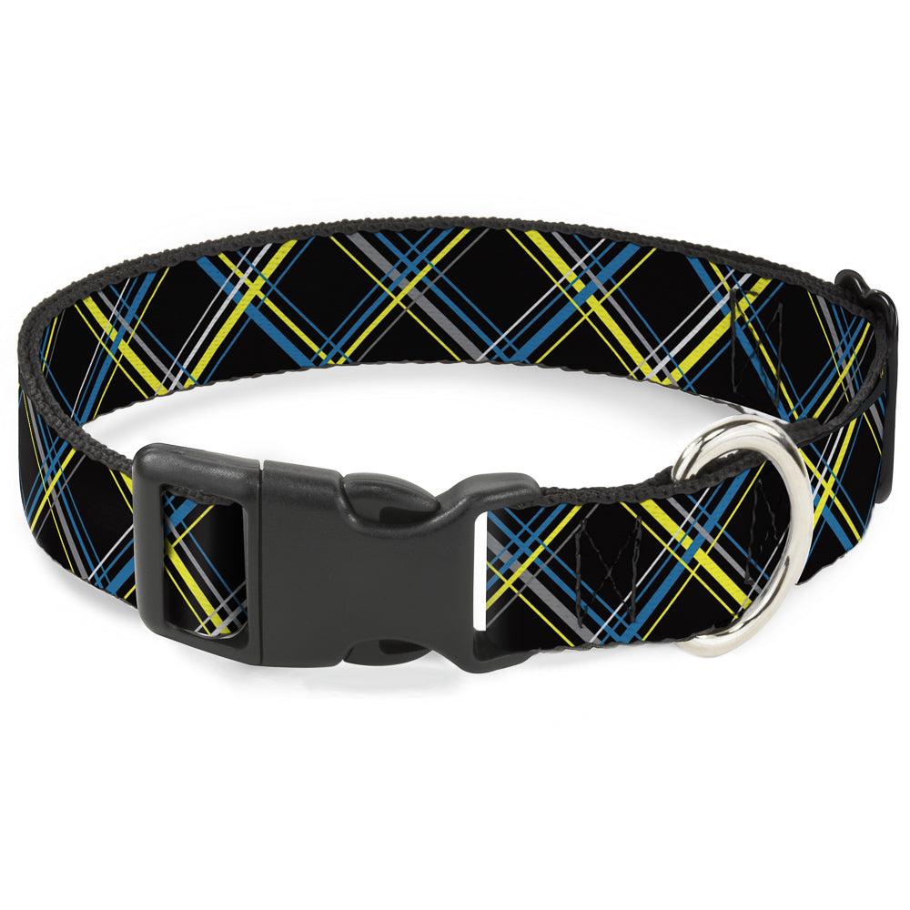 Plastic Clip Collar - Plaid Black/Yellow/Turquoise/Gray Plastic Clip Collars Buckle-Down