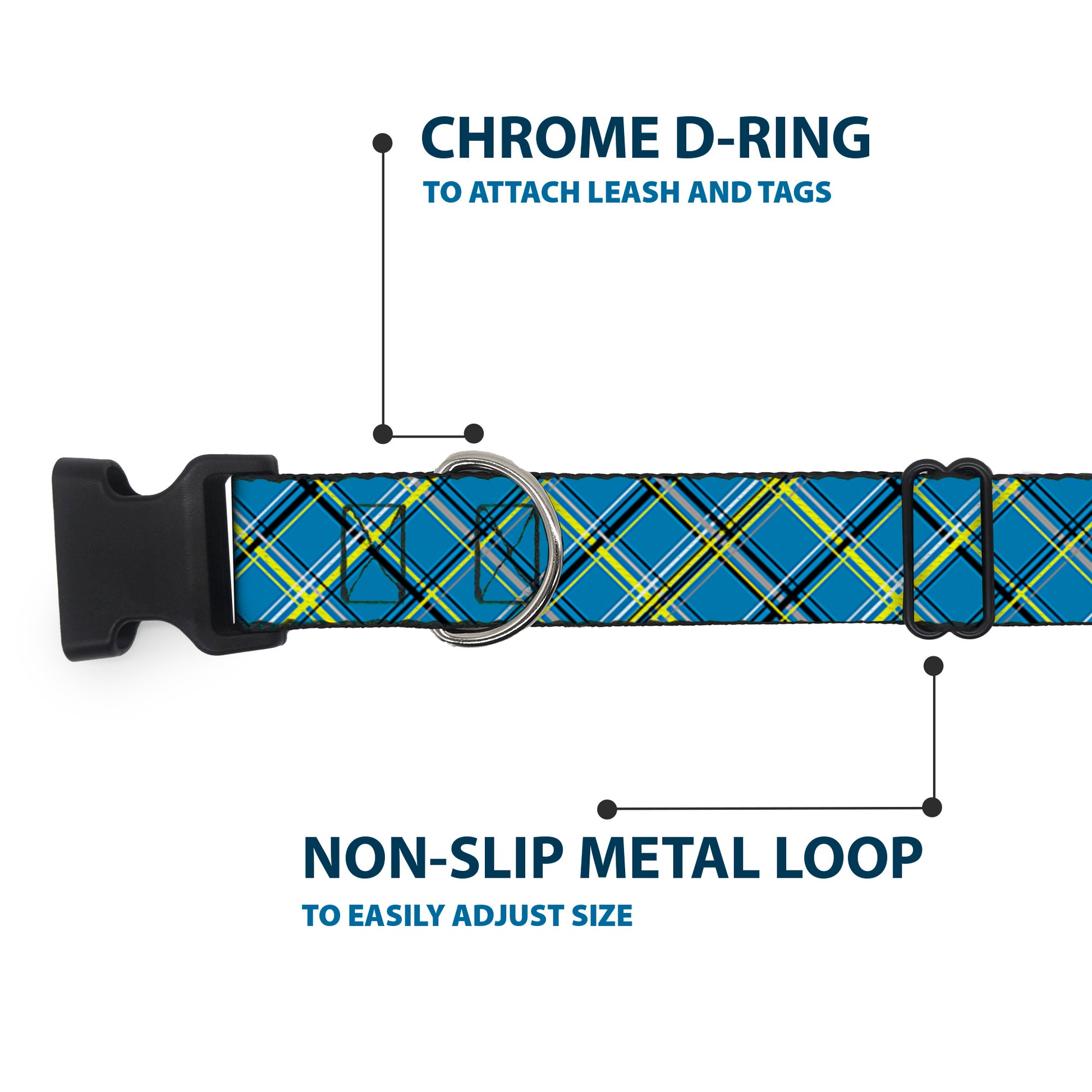 Plastic Clip Collar - Plaid Turquoise/Yellow/Black/Gray Plastic Clip Collars Buckle-Down