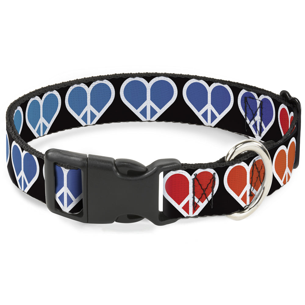 Plastic Clip Collar - Peace Hearts Repeat Fill Black/Rainbow Plastic Clip Collars Buckle-Down