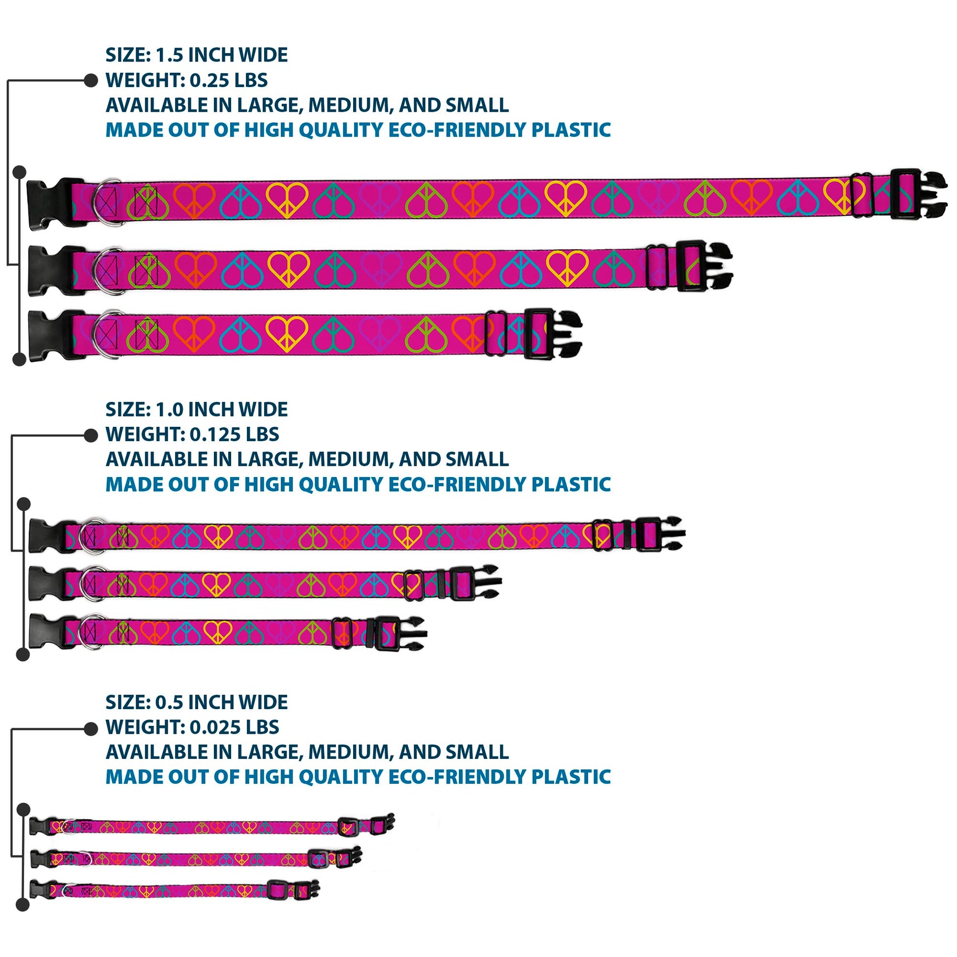 Plastic Clip Collar - Peace Hearts Repeat Fuchsia/Neon Plastic Clip Collars Buckle-Down