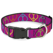 Plastic Clip Collar - Peace Hearts Repeat Fuchsia/Neon Plastic Clip Collars Buckle-Down