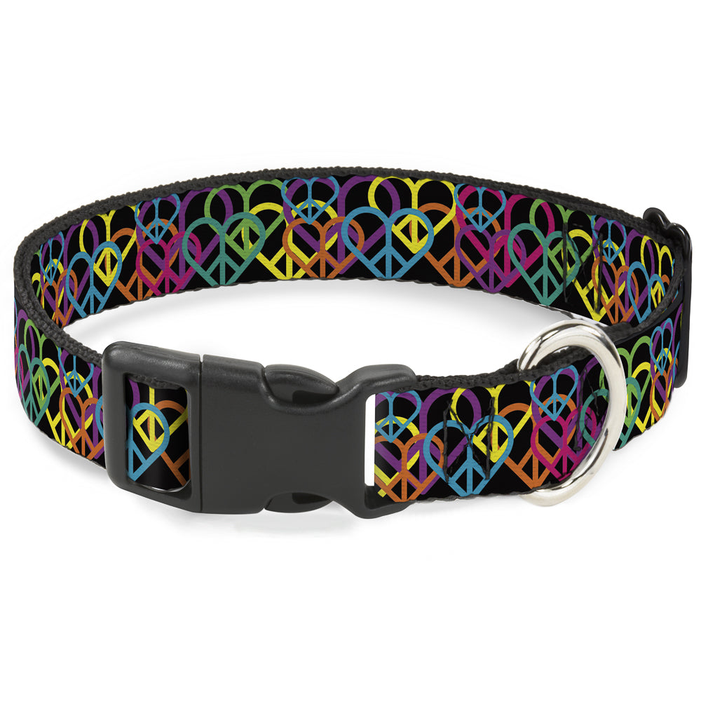 Plastic Clip Collar - Peace Hearts Stacked Black/Neon Plastic Clip Collars Buckle-Down