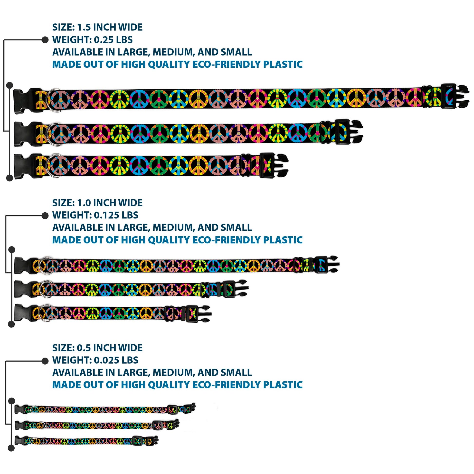 Plastic Clip Collar - Peace Flowers Black/Multi Color Plastic Clip Collars Buckle-Down