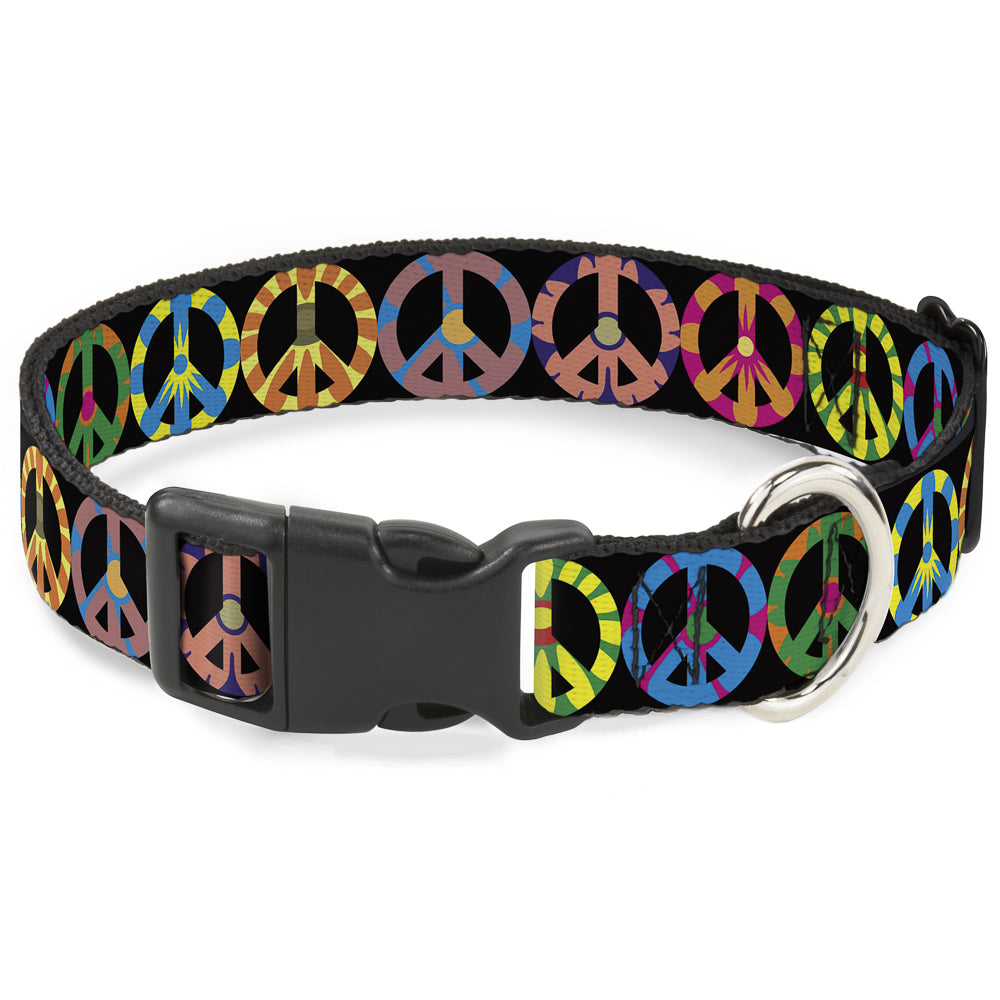 Plastic Clip Collar - Peace Flowers Black/Multi Color Plastic Clip Collars Buckle-Down