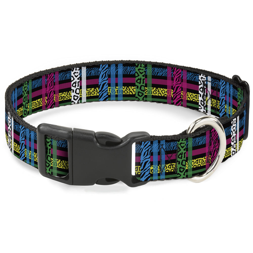 Plastic Clip Collar - Plaid Black/Neon Animal Skins Plastic Clip Collars Buckle-Down