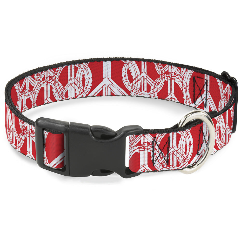 Plastic Clip Collar - Peace Sketch Red/White Plastic Clip Collars Buckle-Down