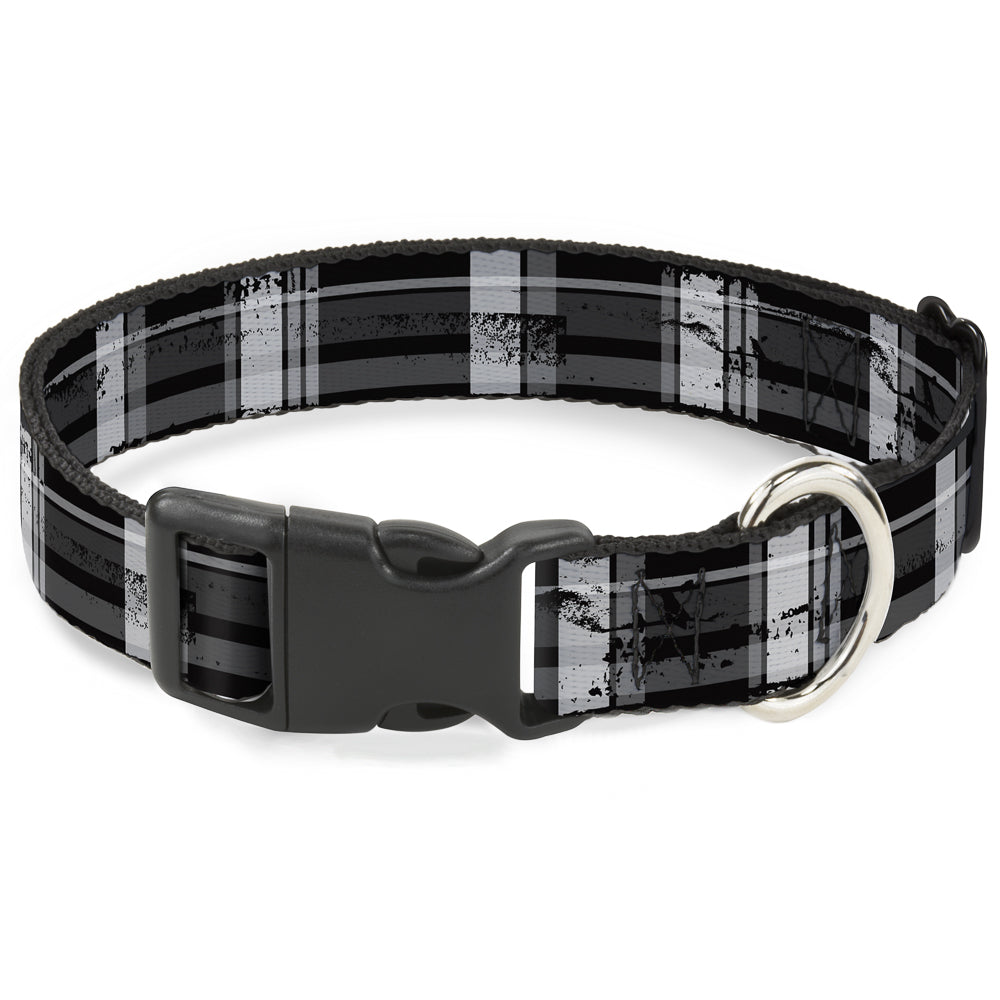 Plastic Clip Collar - Plaid Weathered Black/Gray/White Plastic Clip Collars Buckle-Down