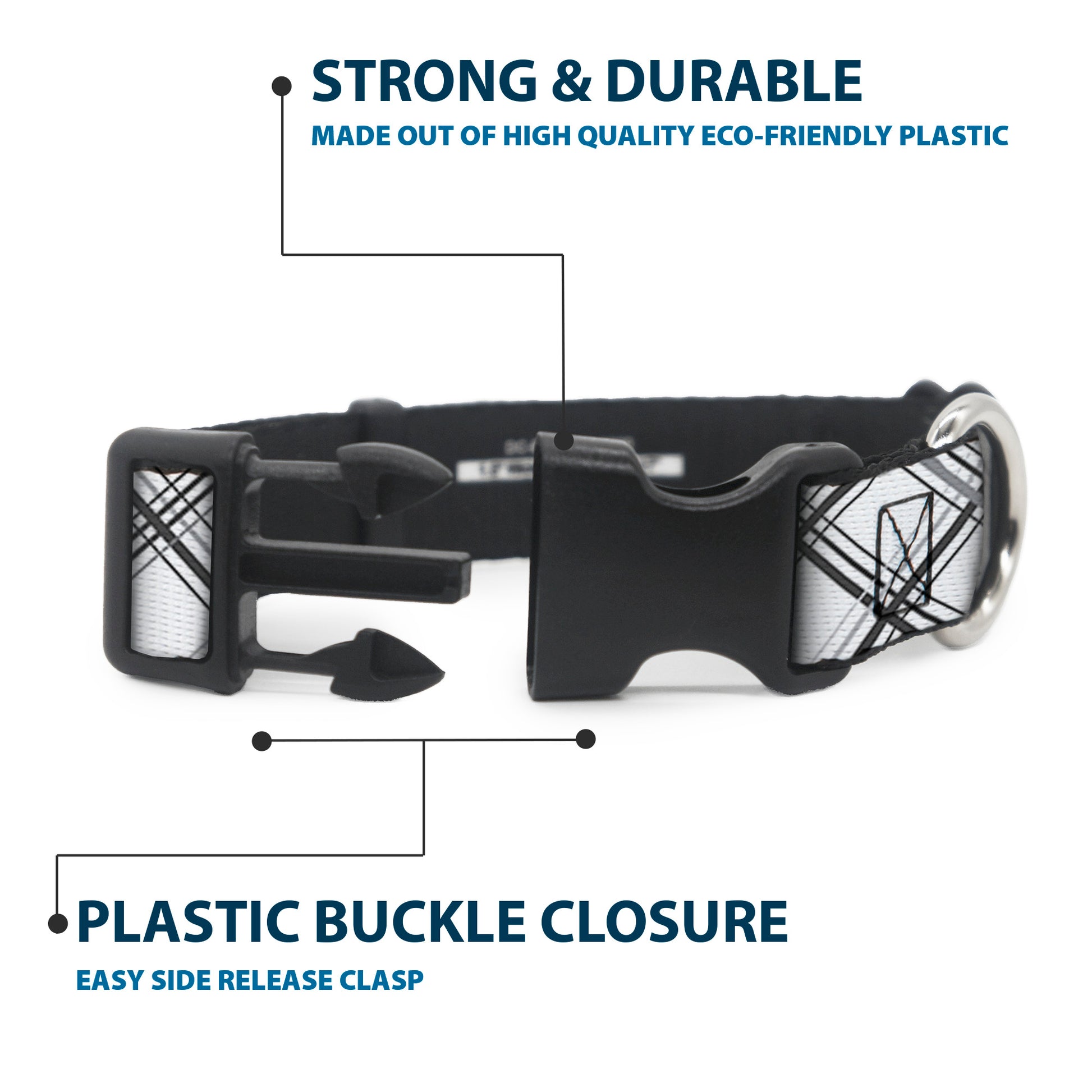 Plastic Clip Collar - Plaid X White/Gray Plastic Clip Collars Buckle-Down