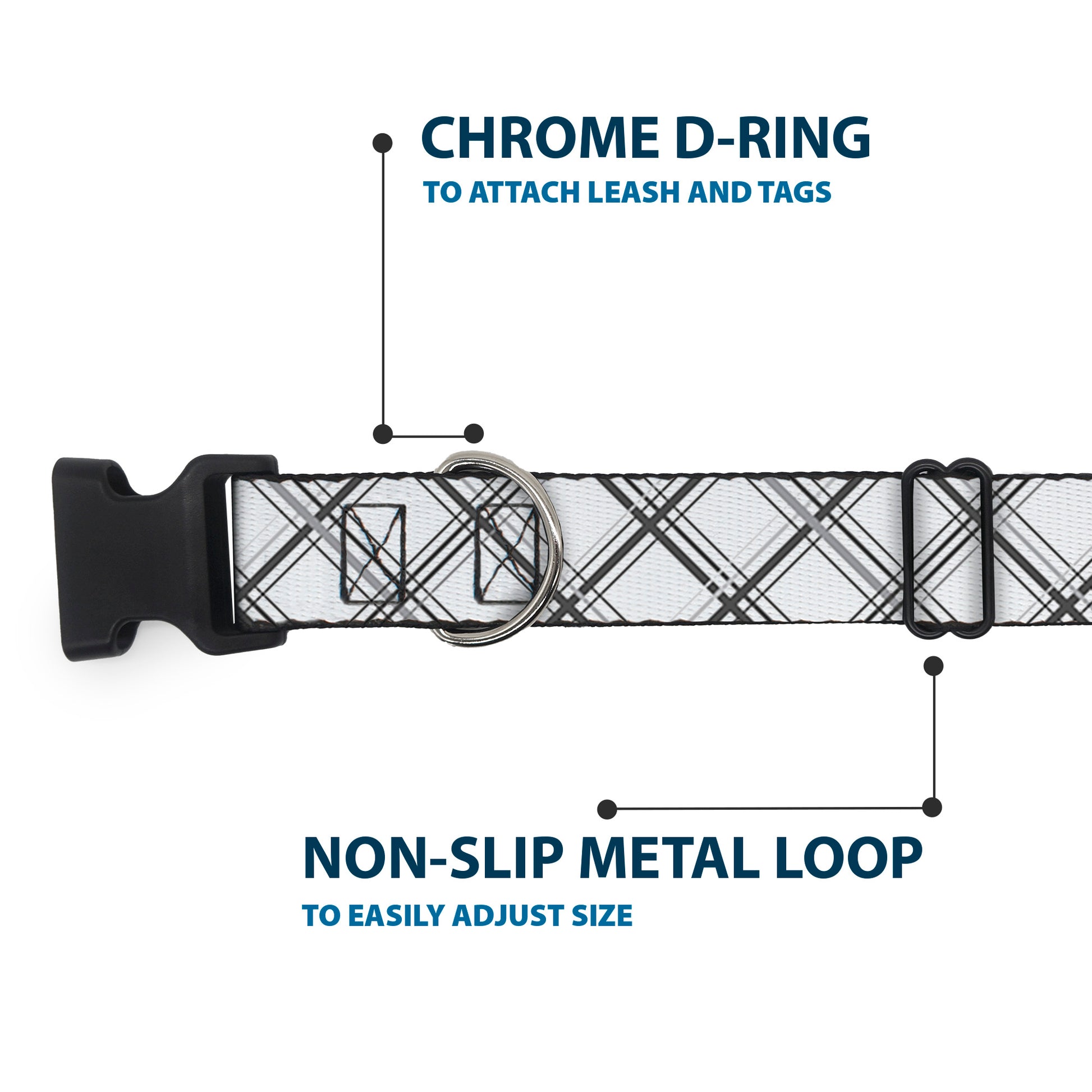 Plastic Clip Collar - Plaid X White/Gray Plastic Clip Collars Buckle-Down