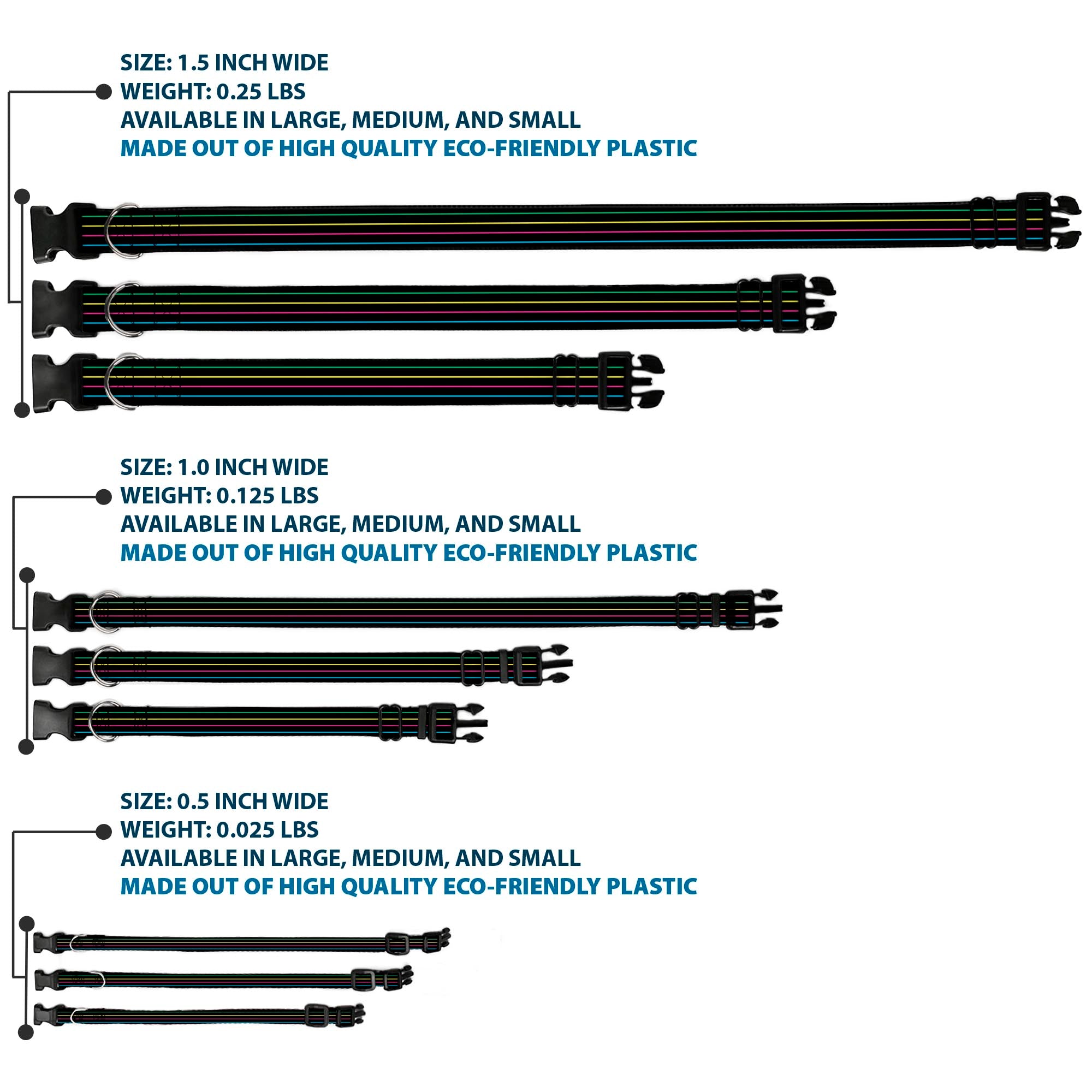 Plastic Clip Collar - Pinstripes Black/Multi Color Plastic Clip Collars Buckle-Down