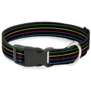 Plastic Clip Collar - Pinstripes Black/Multi Color Plastic Clip Collars Buckle-Down