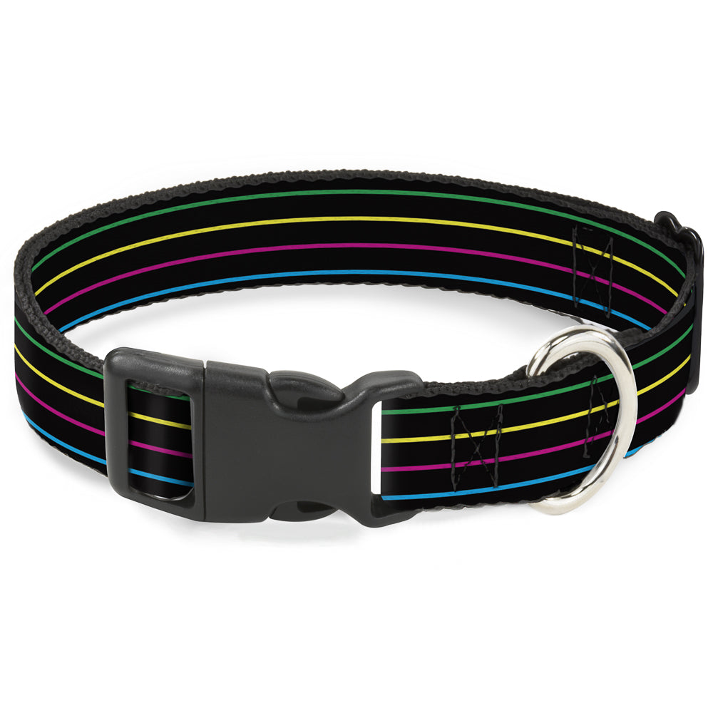 Plastic Clip Collar - Pinstripes Black/Multi Color Plastic Clip Collars Buckle-Down
