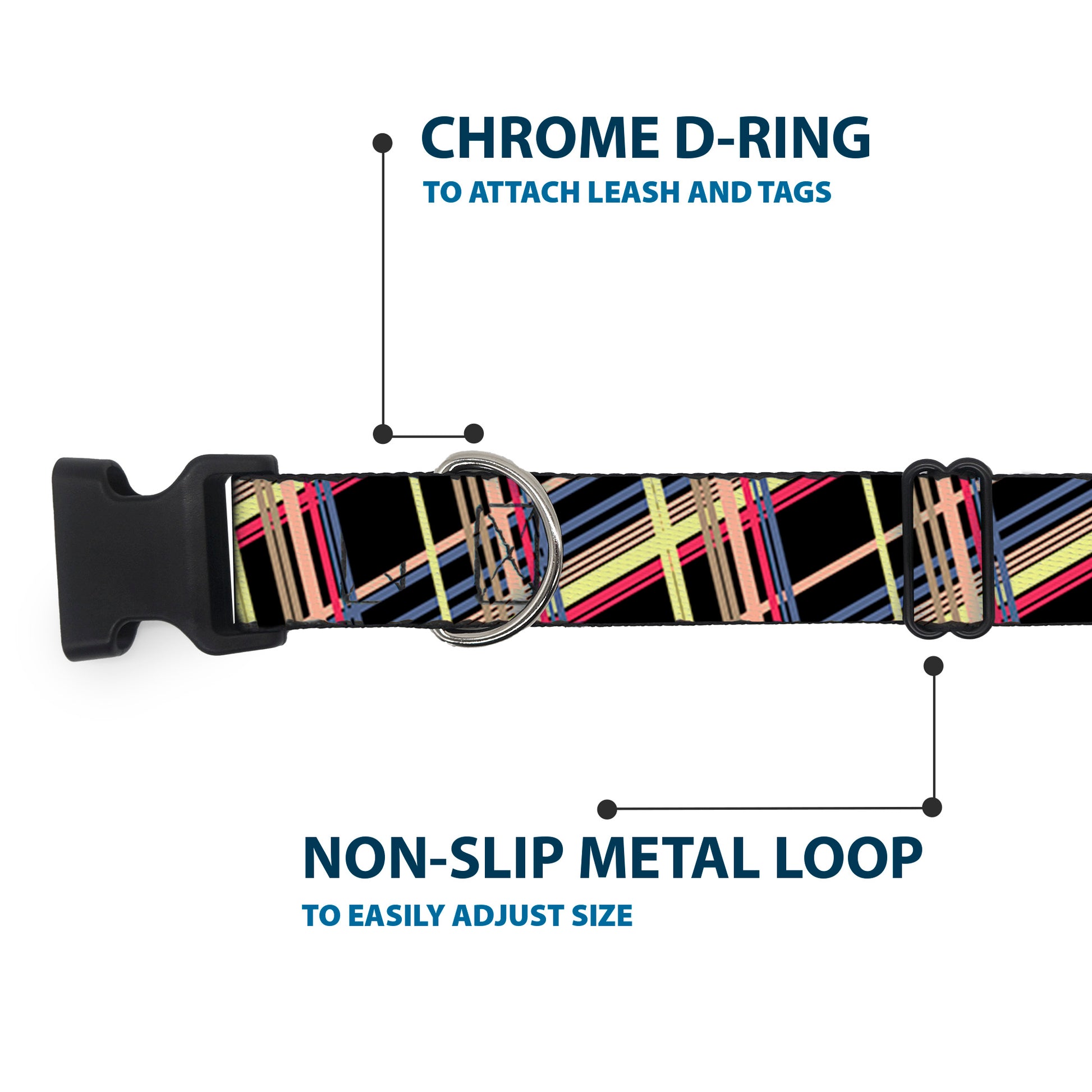 Plastic Clip Collar - Plaid Black/Yellow/Red/Blue/Orange Plastic Clip Collars Buckle-Down