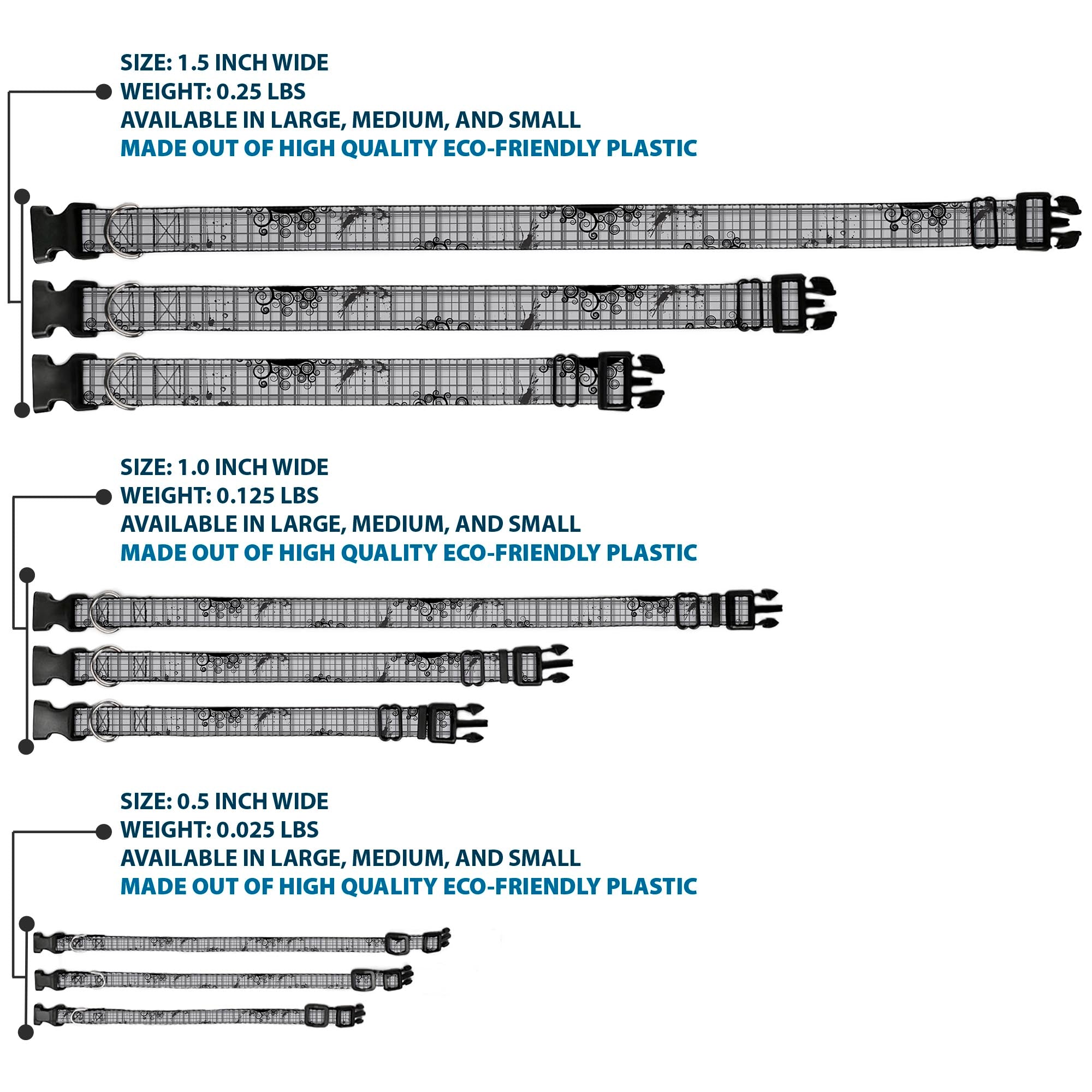Plastic Clip Collar - Plaid Curls Gray Plastic Clip Collars Buckle-Down