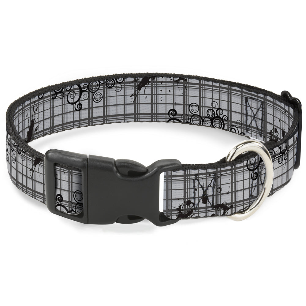 Plastic Clip Collar - Plaid Curls Gray Plastic Clip Collars Buckle-Down