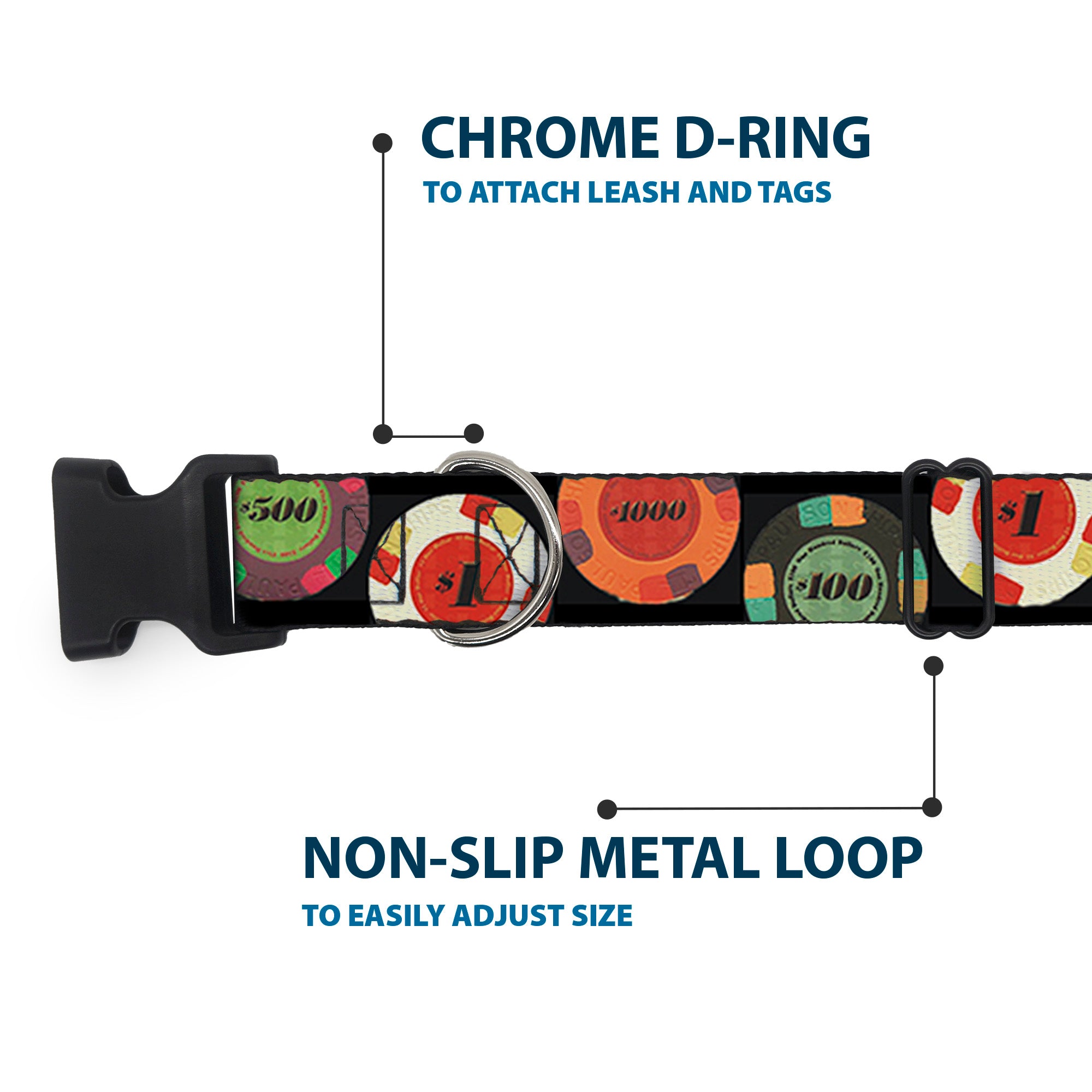 Plastic Clip Collar - Poker Chips 2 Plastic Clip Collars Buckle-Down