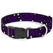 Plastic Clip Collar - Paisley Stars Black/Purple/White Plastic Clip Collars Buckle-Down