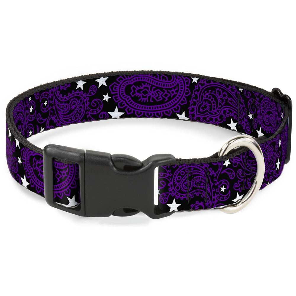 Plastic Clip Collar - Paisley Stars Black/Purple/White Plastic Clip Collars Buckle-Down