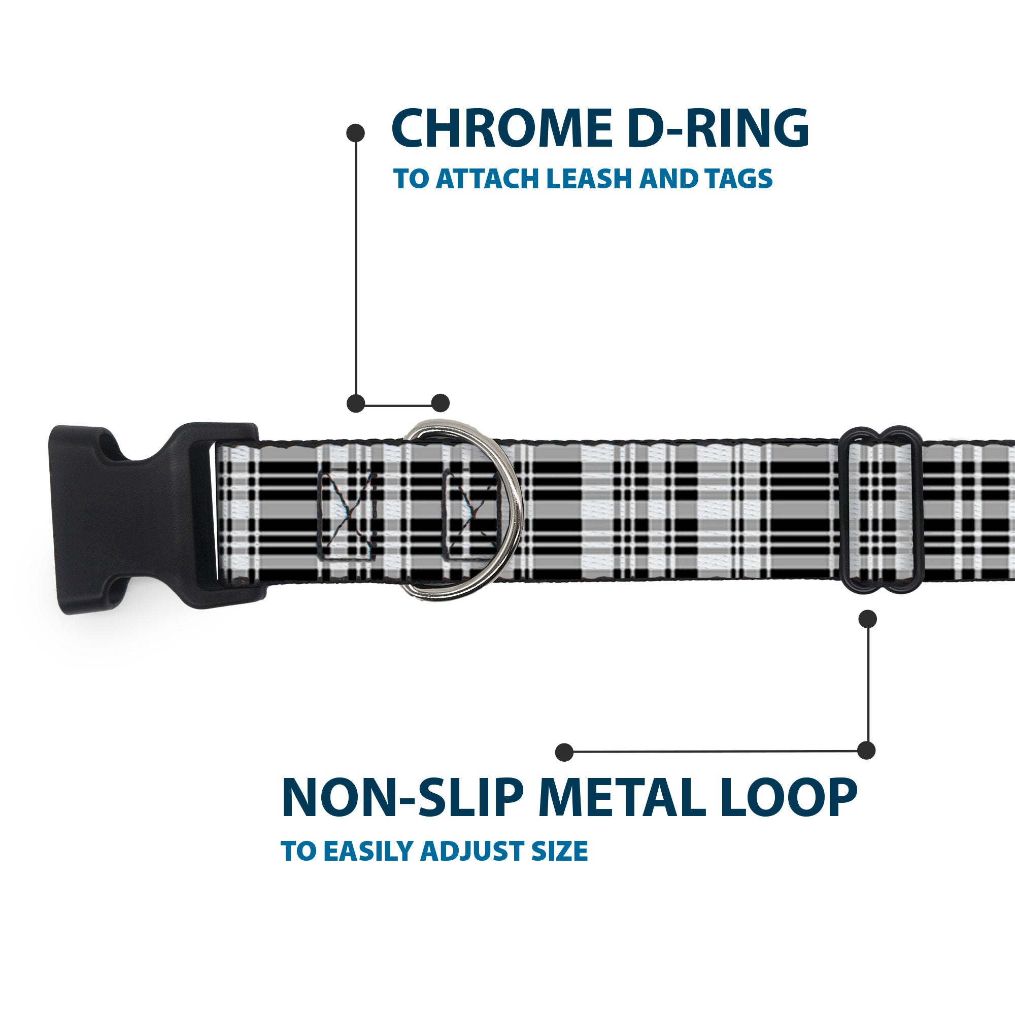 Plastic Clip Collar - Plaid Black/White Plastic Clip Collars Buckle-Down