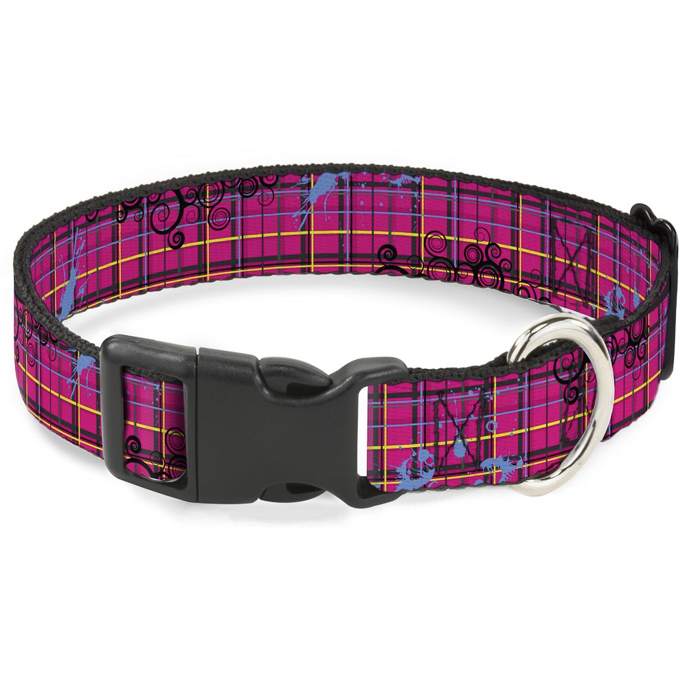 Plastic Clip Collar - Plaid Curls Pink/Black/Yellow/Blue Plastic Clip Collars Buckle-Down