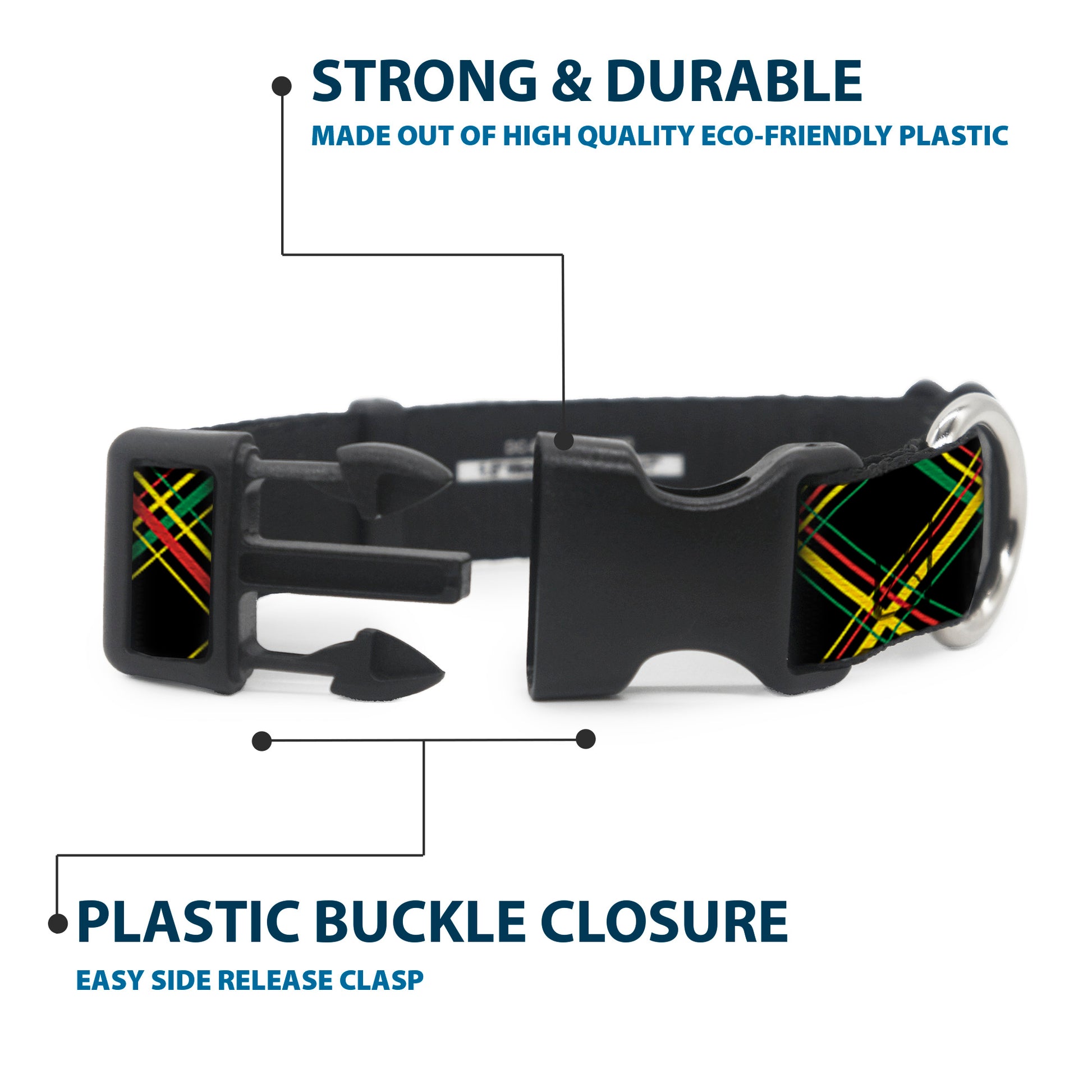 Plastic Clip Collar - Plaid X Rasta Plastic Clip Collars Buckle-Down