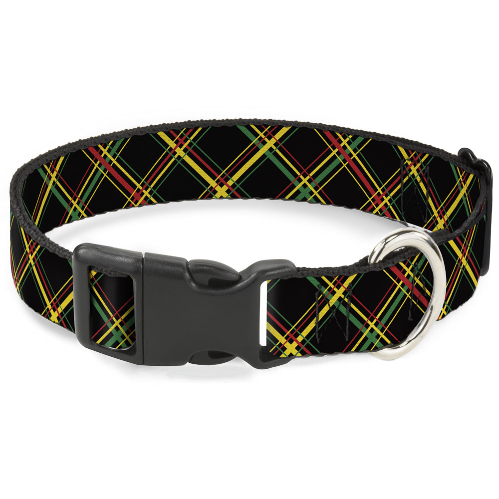 Plastic Clip Collar - Plaid X Rasta Plastic Clip Collars Buckle-Down